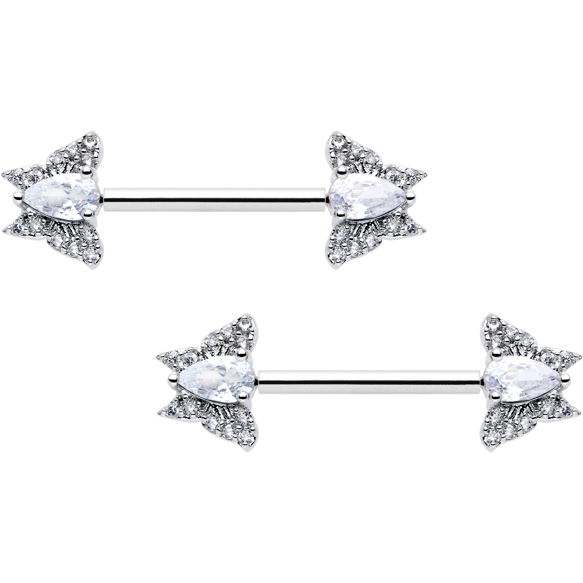 Stylish Butterfly Barbell Nipple Rings 14 Gauge