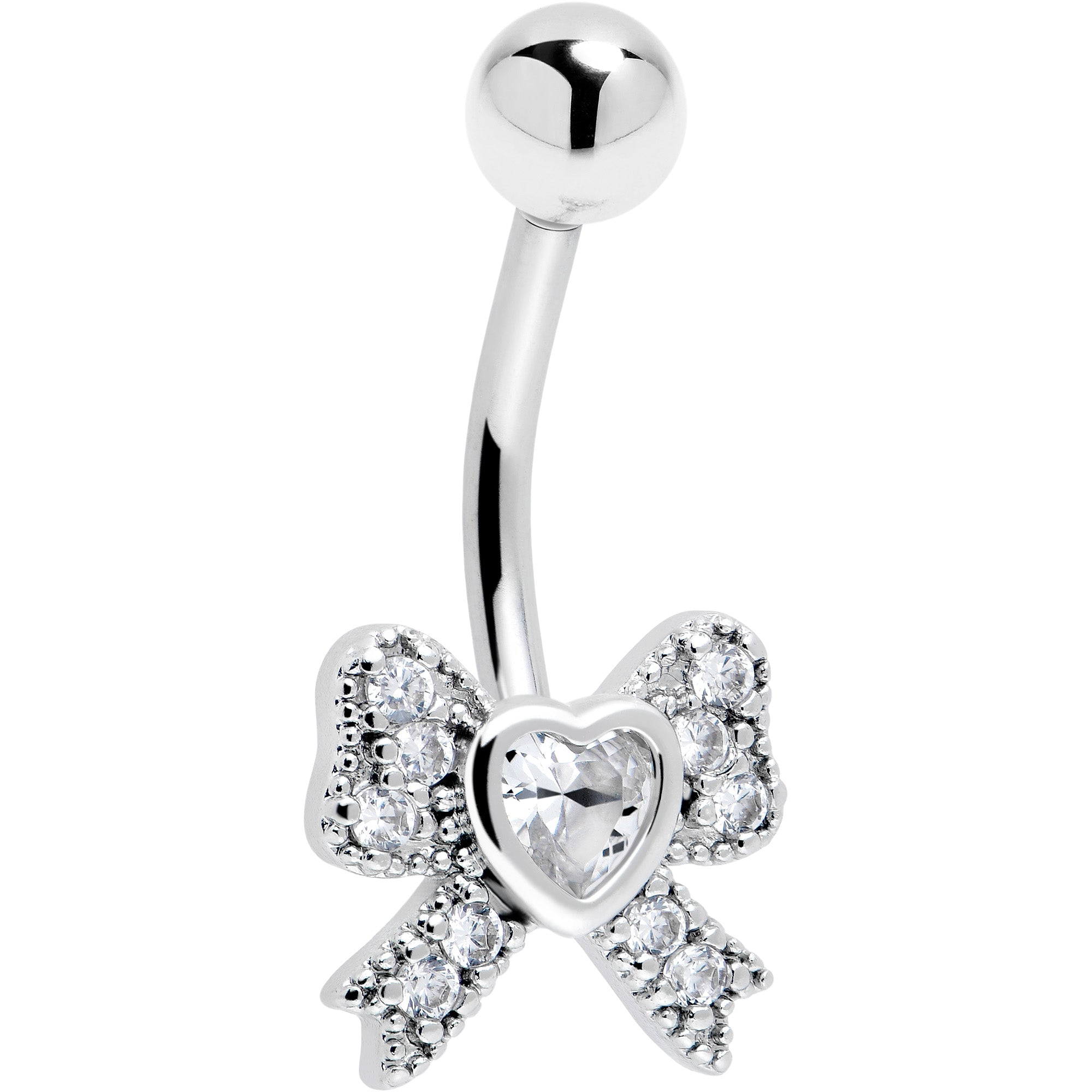 Cubic Zirconia Heart Bow Belly Ring