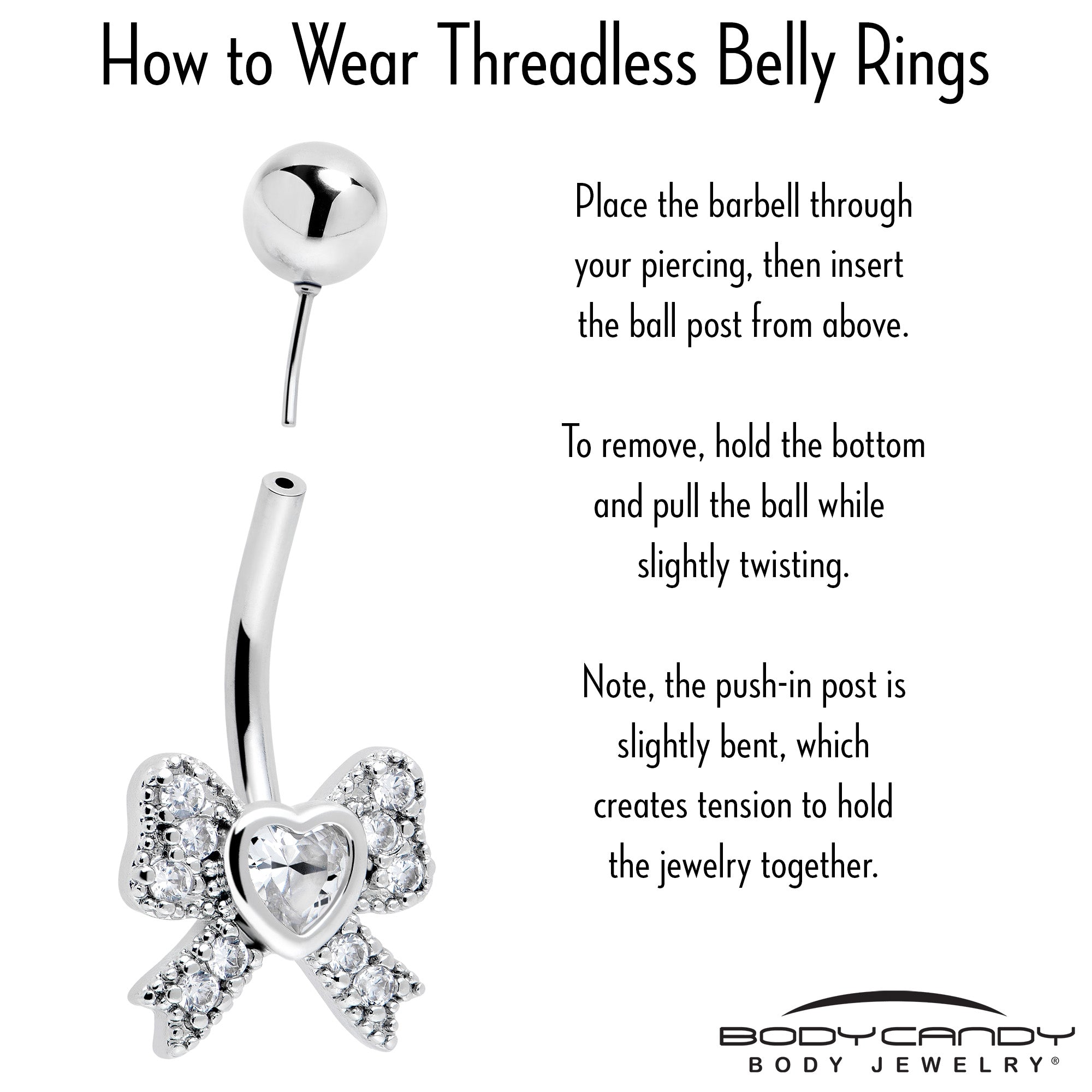 Heart Bow Belly Ring with CZ