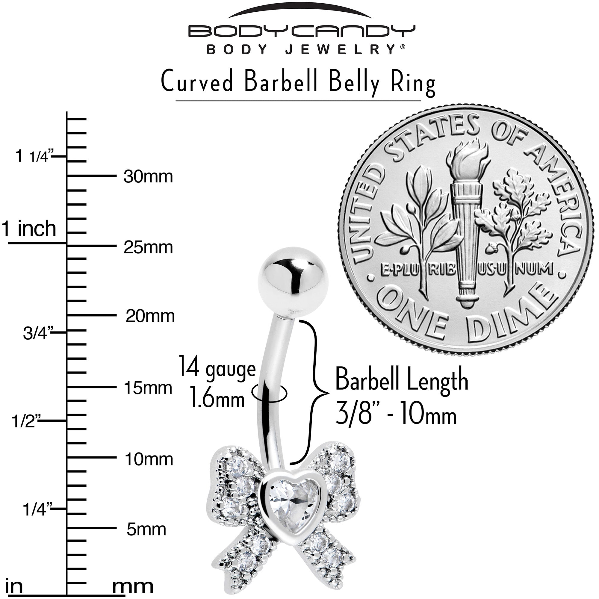 CZ Heart and Bow Belly Ring