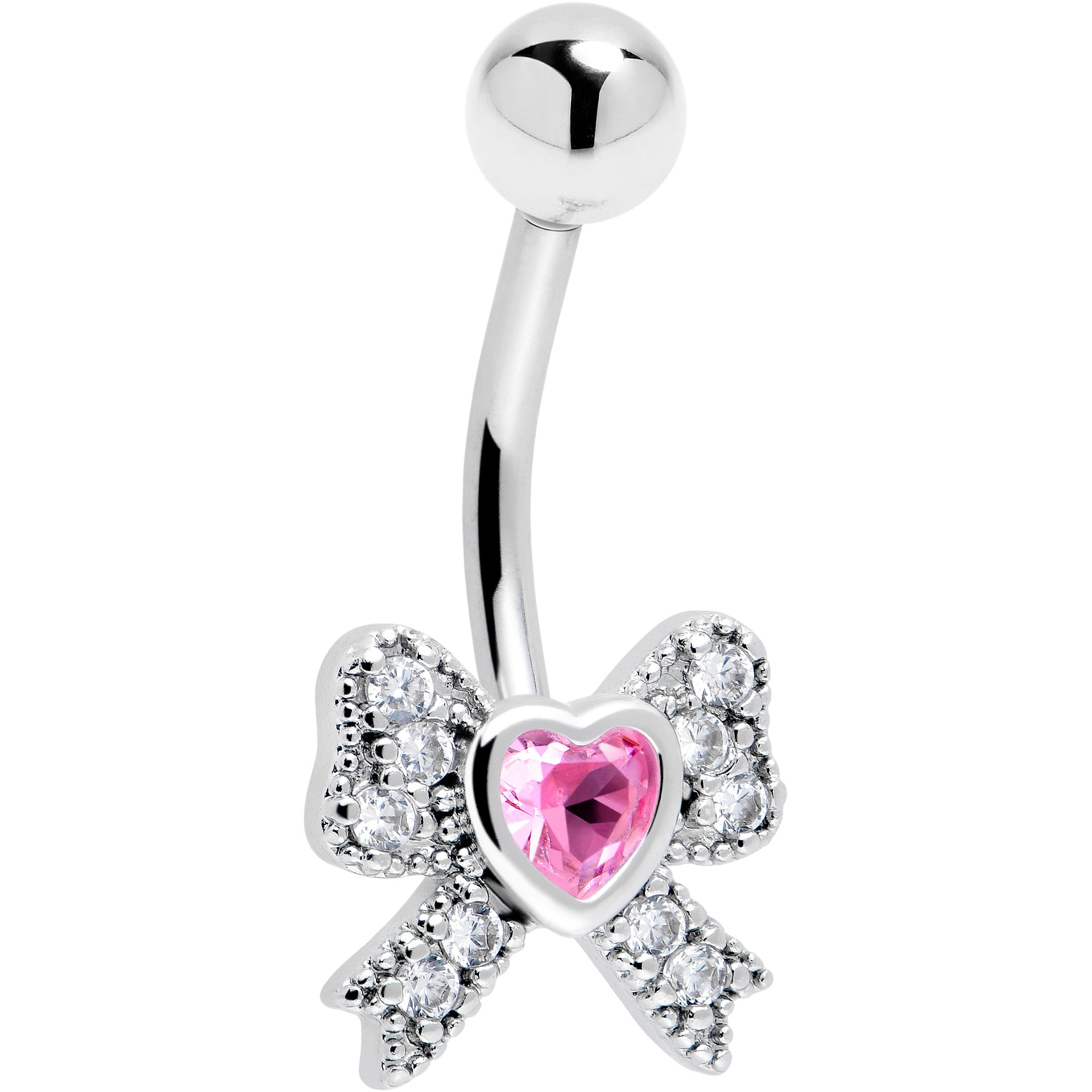 Cubic Zirconia Heart Bow Belly Ring