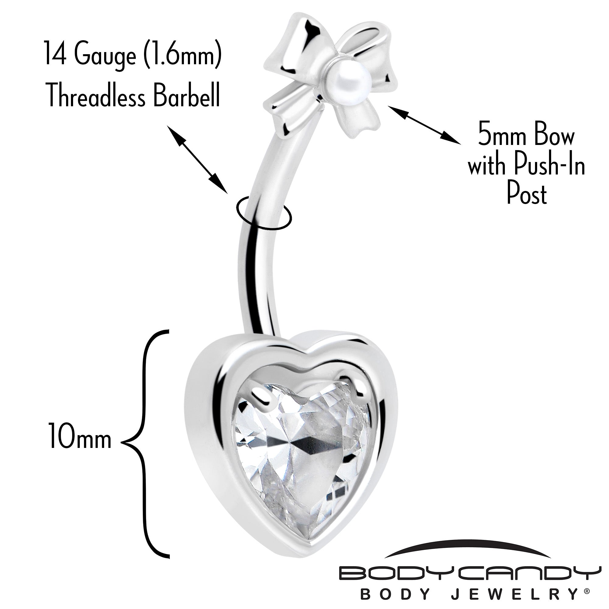 CZ Heart Belly Ring Double Mount