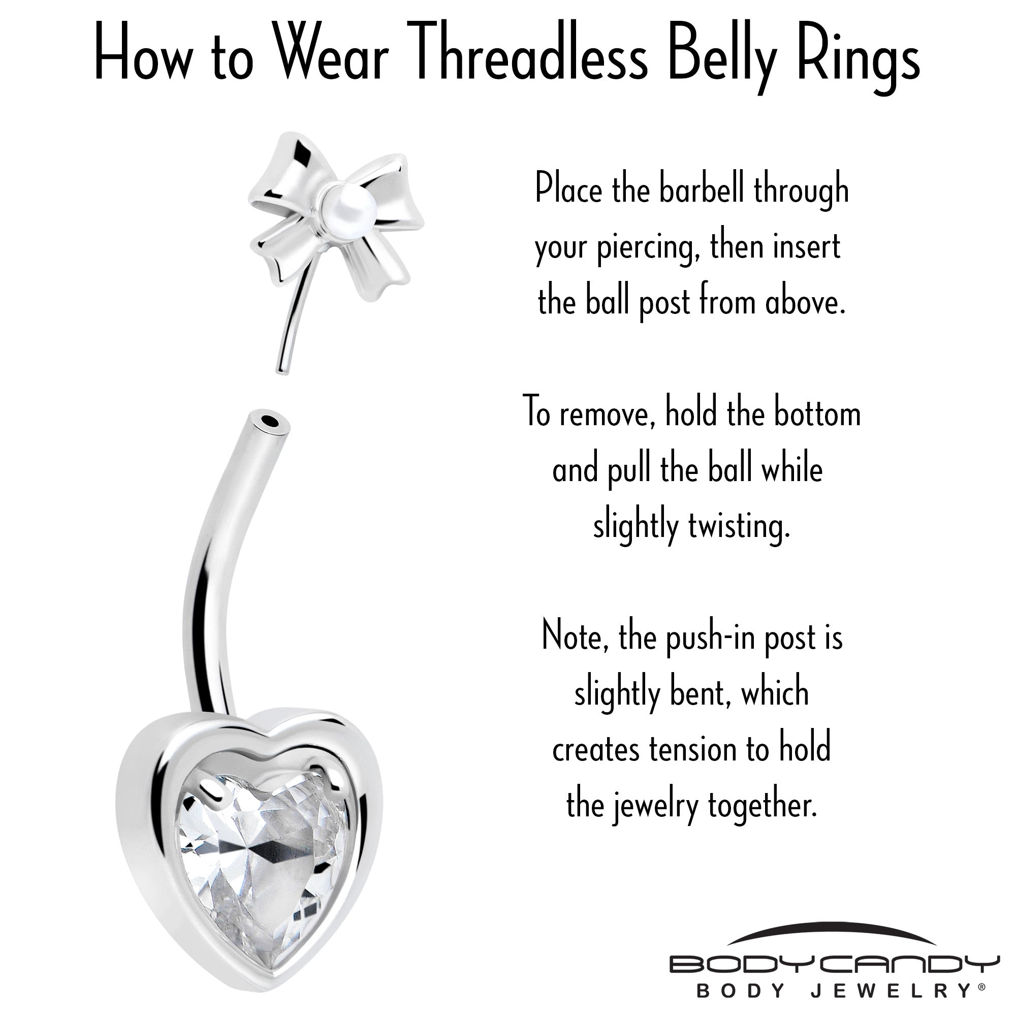 Love Ribbon Heart Belly Ring with CZ