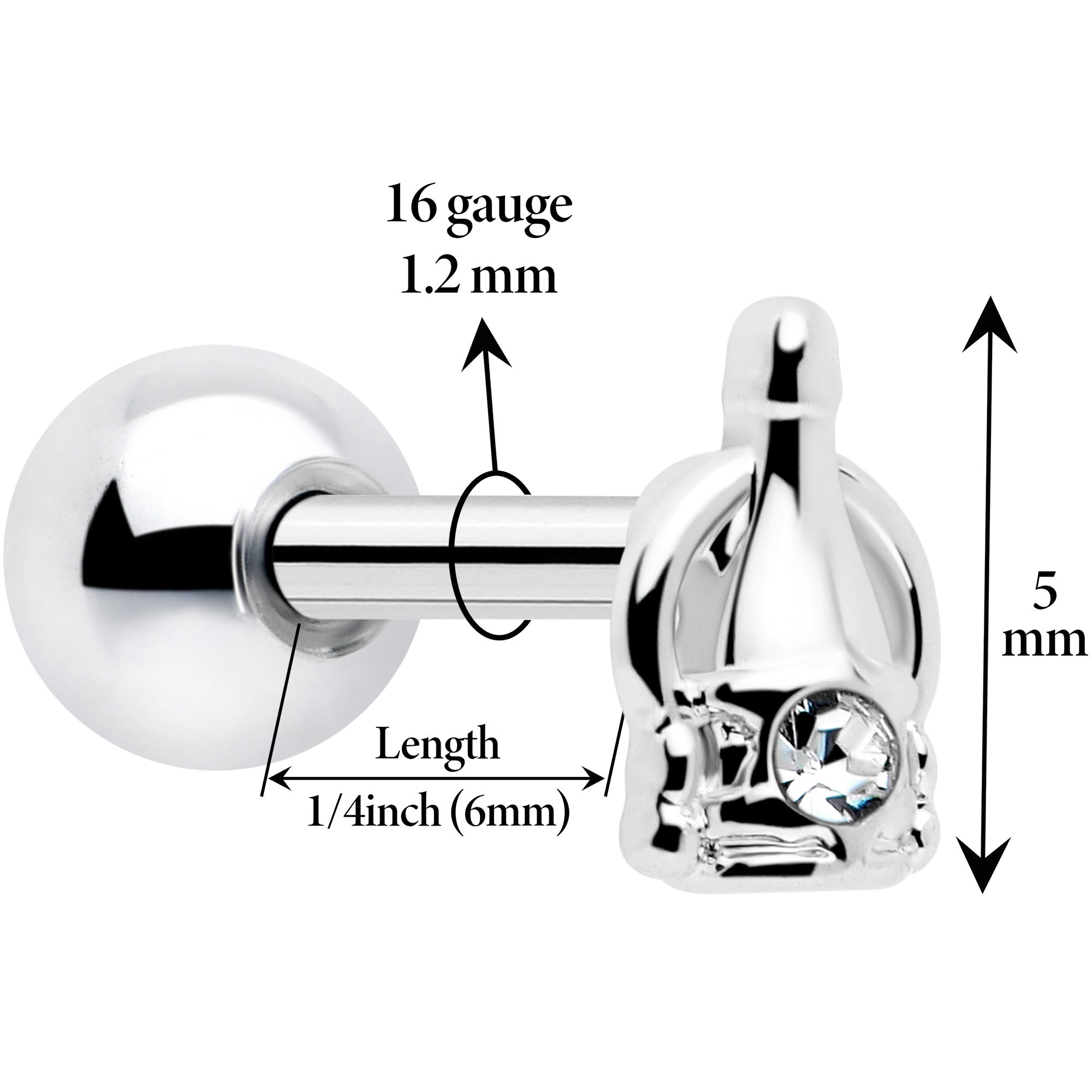 16G 1/4 Clear Gem Champagne Dreams Cartilage Tragus Earring