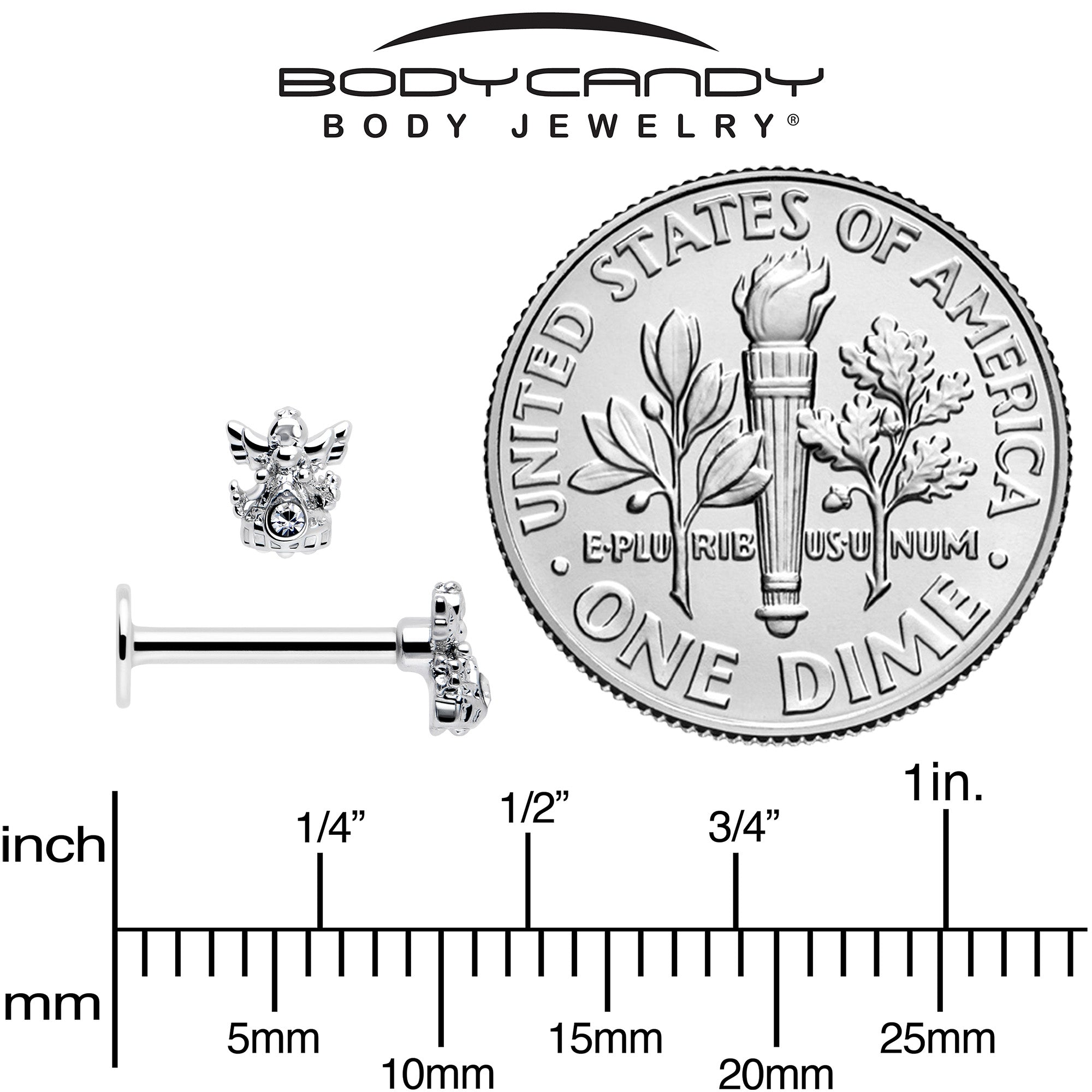 16G 5/16 Clear CZ Gem Fabulous Angel Labret Monroe Tragus