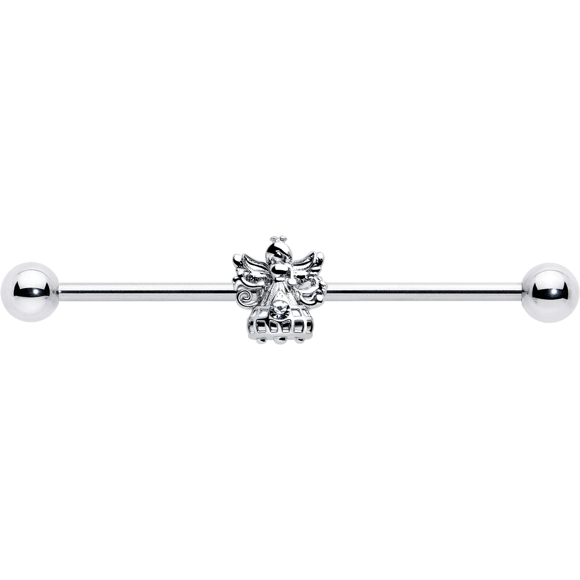14G Clear CZ Gem Fabulous Angel Industrial Barbell 38mm
