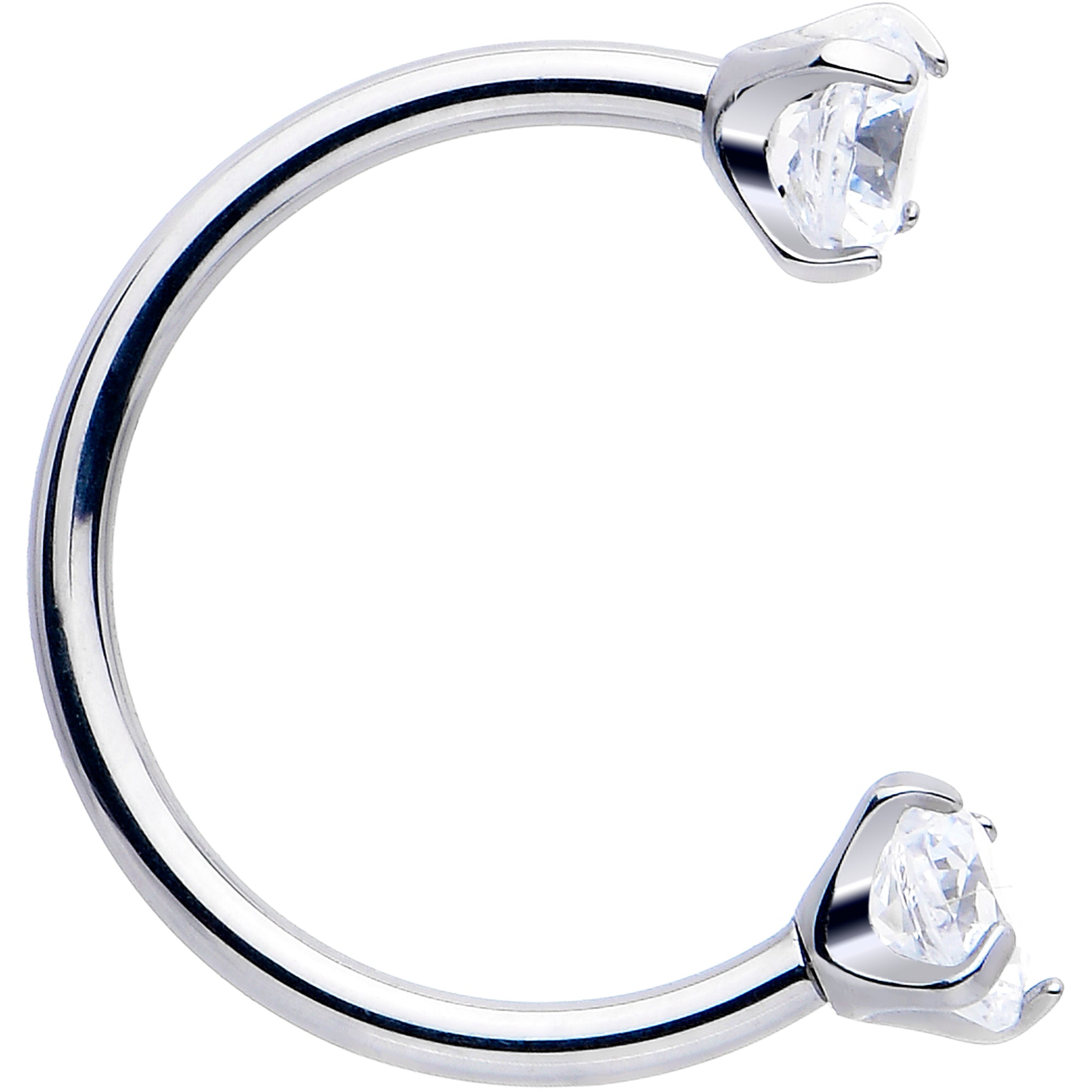 Double Gem Titanium Horseshoe Nose Ring - Internally Threaded Solid Titanium CZ Horseshoe Nose Hoop