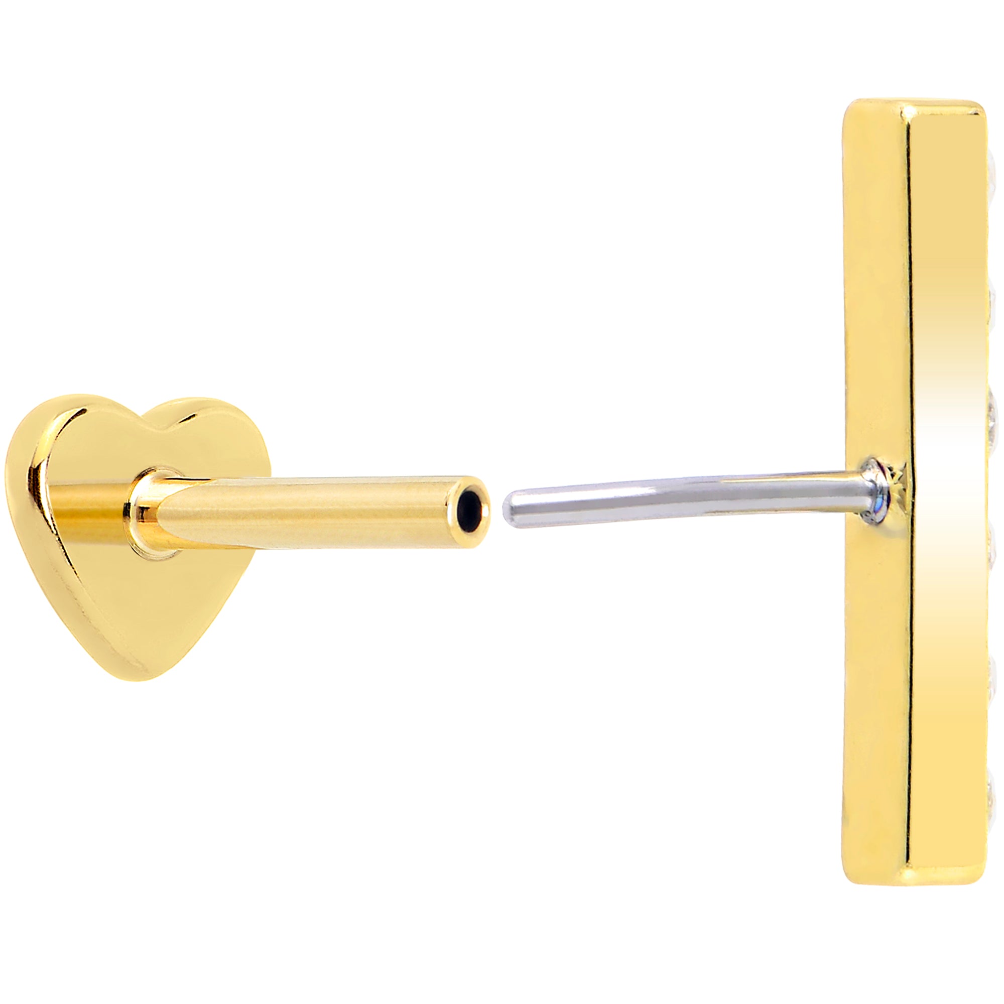 1/4 Clear Gem Flatback Stud 18 Gauge Gold Plated Titanium