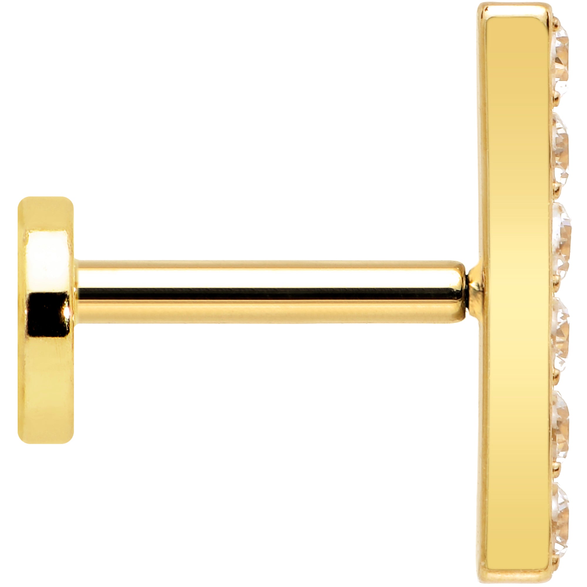 Gold Plated Titanium 18 Gauge Threadless Bar Flatback Stud Clear Gem