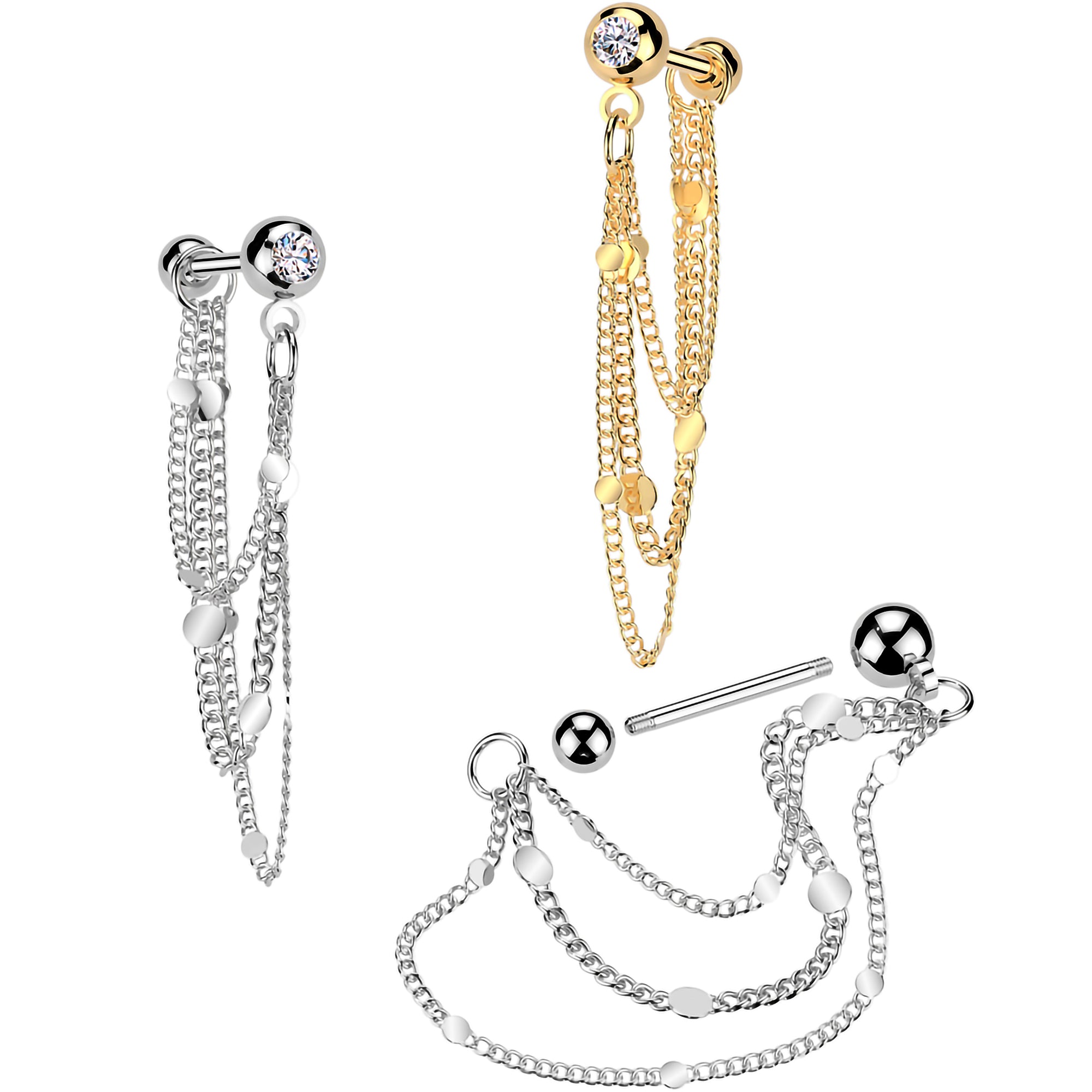 16 gauge color CZ gem stud cartilage earring