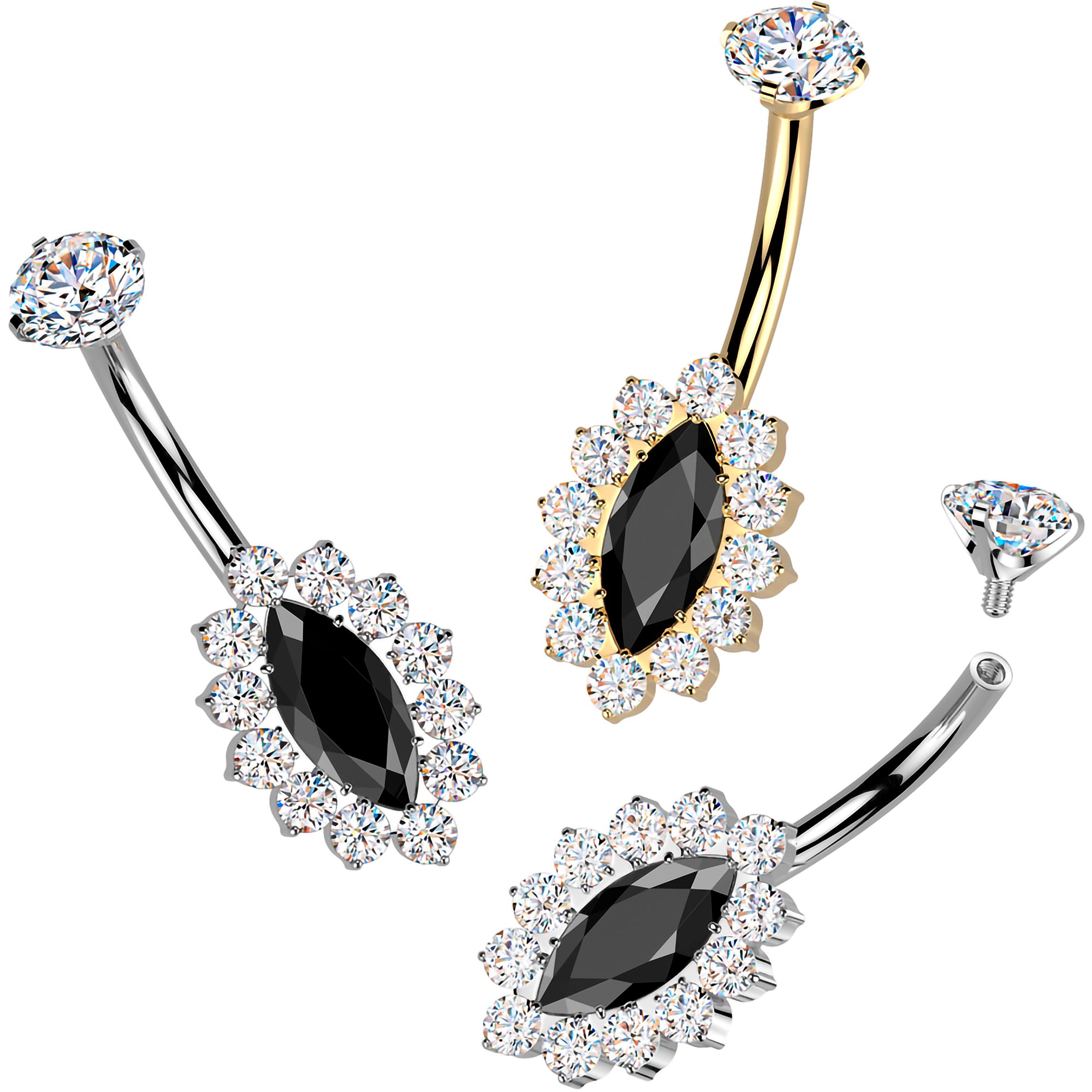 Black CZ Gem Gold Tone Titanium Belly Ring