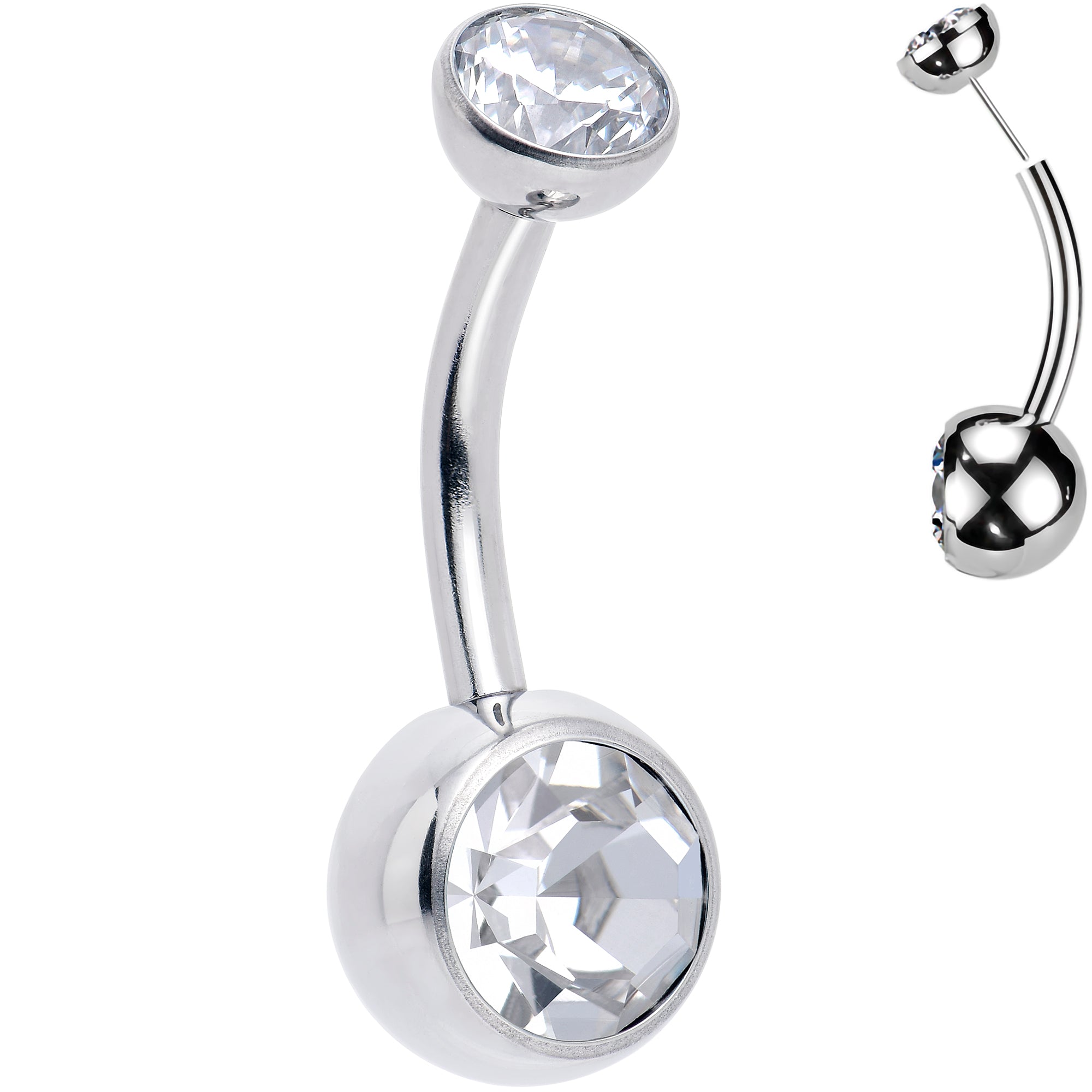 Double CZ Implant Grade Titanium Threadless Bezel Push In Belly Ring