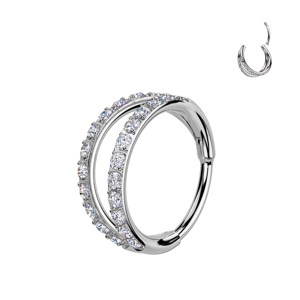 20 gauge titanium double hinged nose hoop with clear cz