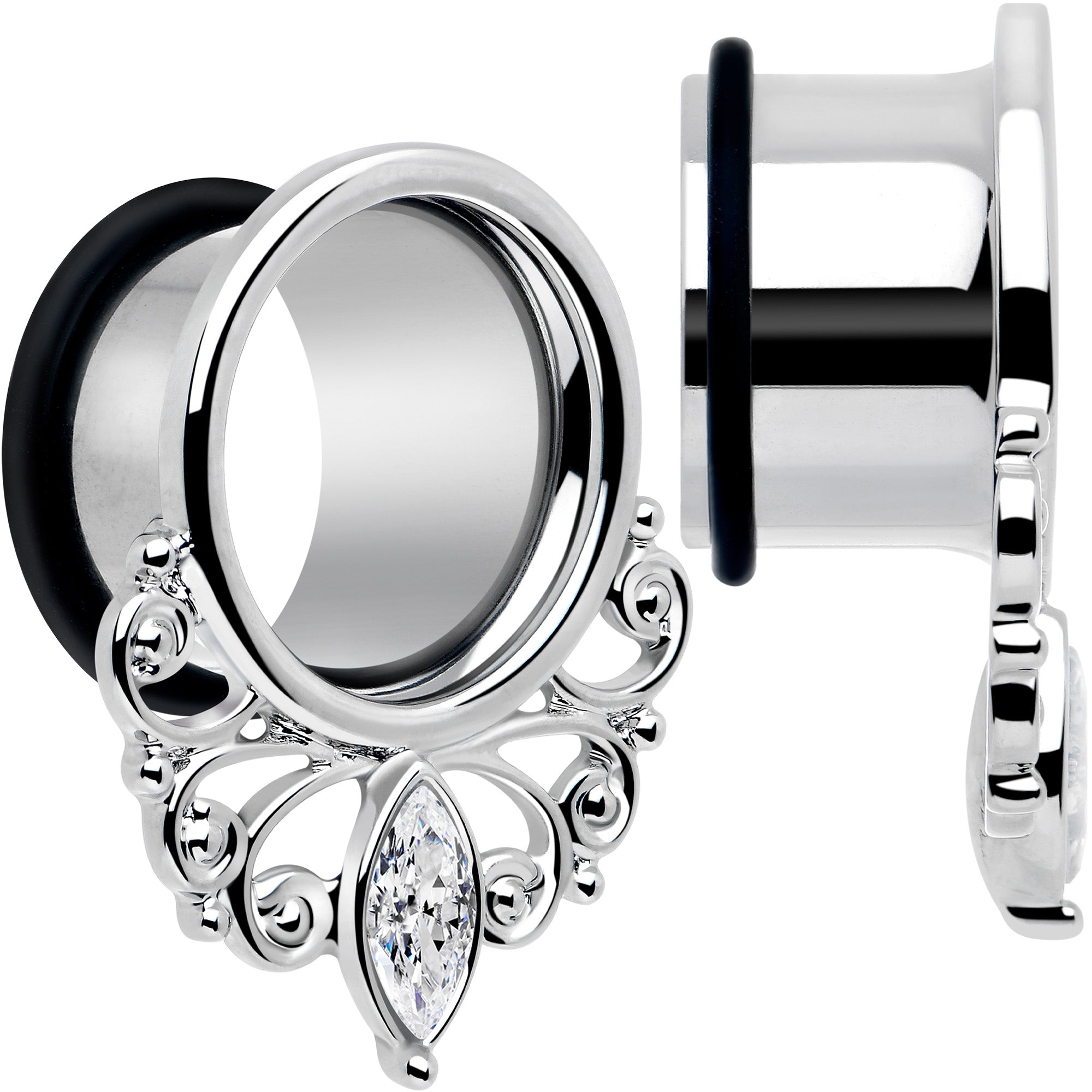 00 Gauge Clear Gem Drop Filigree Tunnel Plug Set