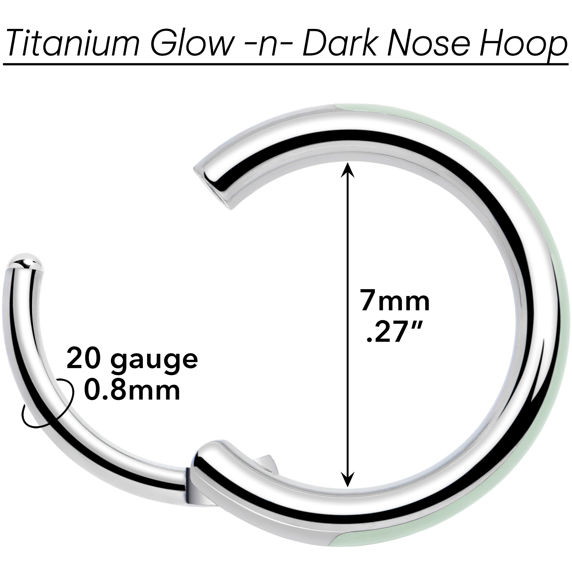 20G Implant Grade Titanium Glow in the Dark Hinged Segment Nose Hoop