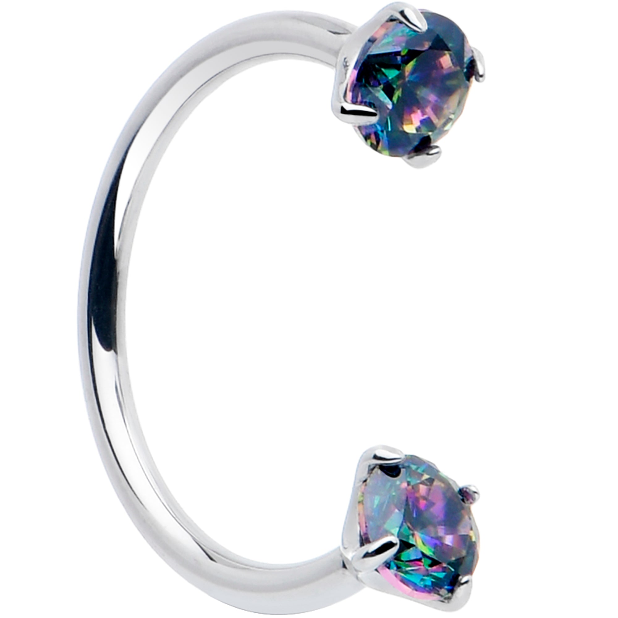 Double Gem Titanium Horseshoe Nose Ring - Internally Threaded Solid Titanium CZ Horseshoe Nose Hoop