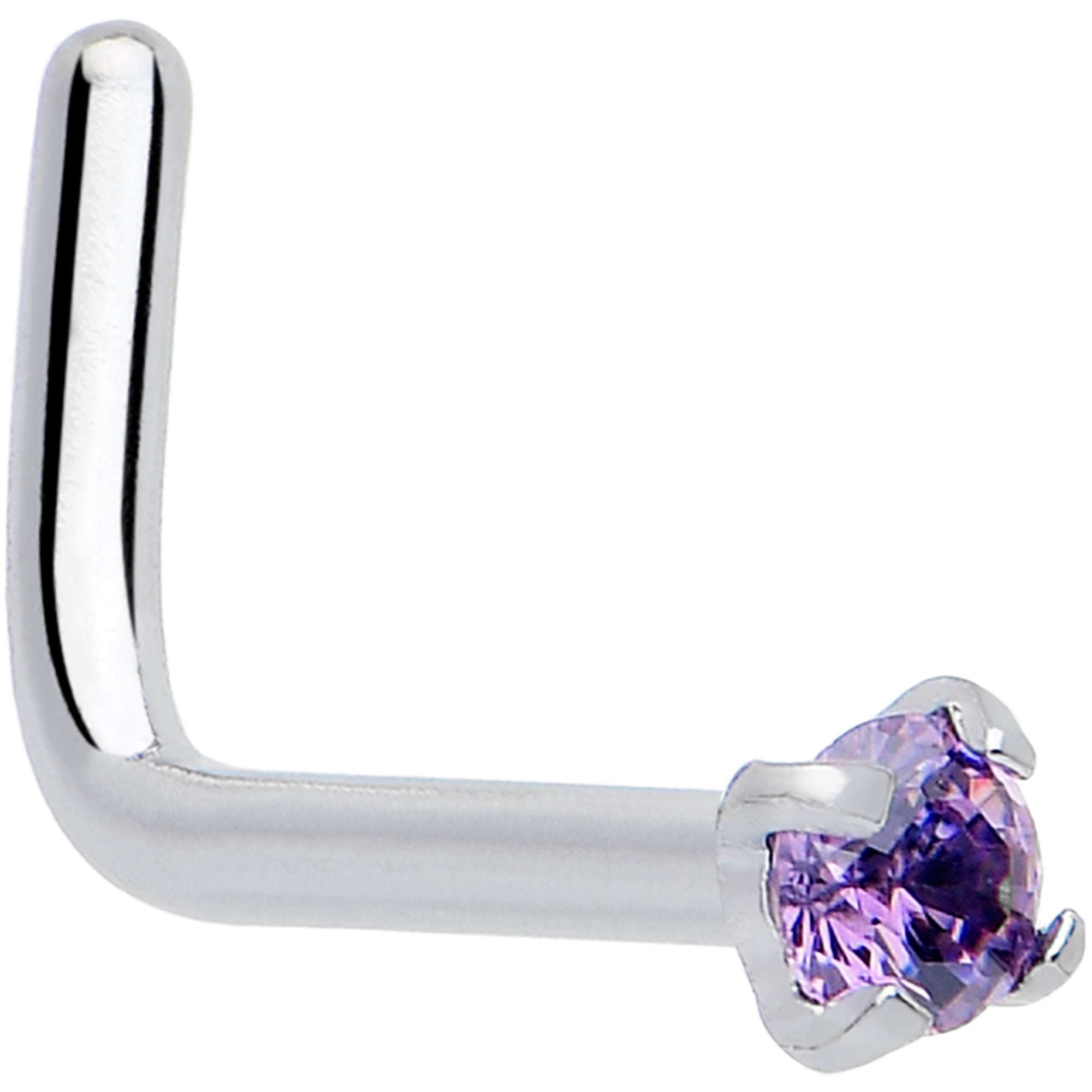 18 gauge purple cubic zirconia L shape nose ring