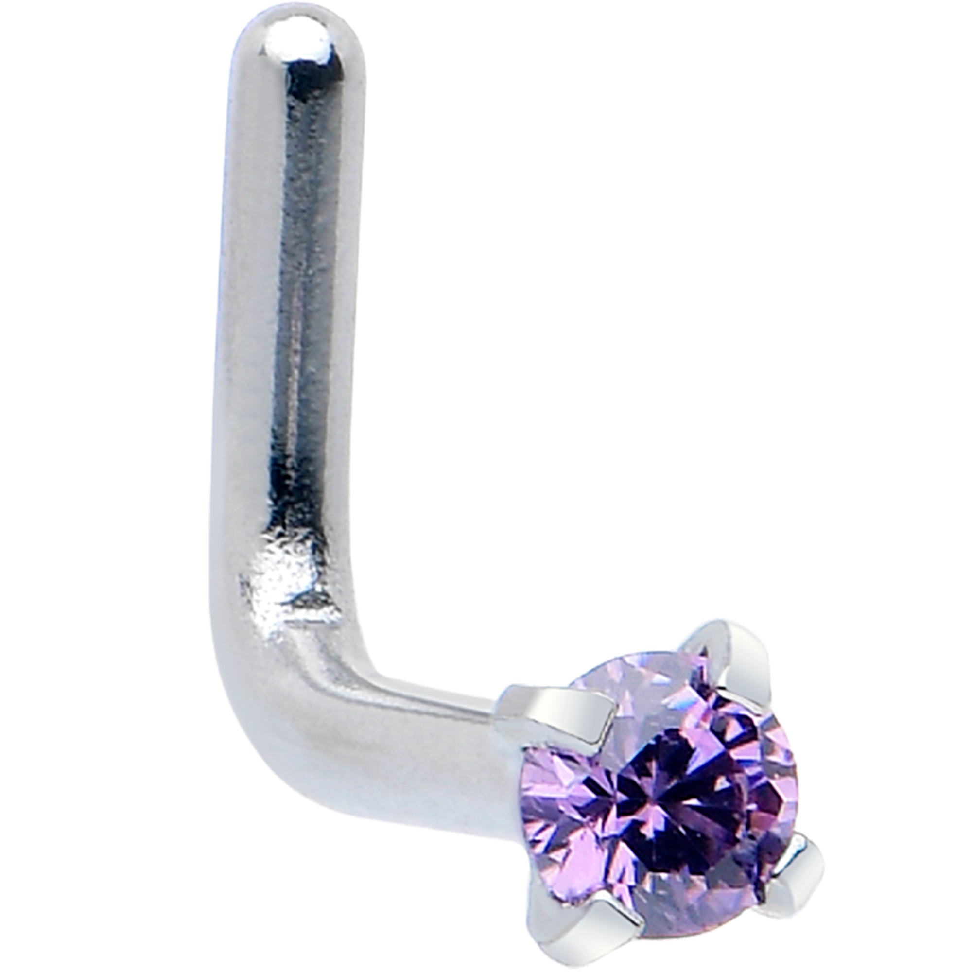 L shape 18 gauge purple nose piercing