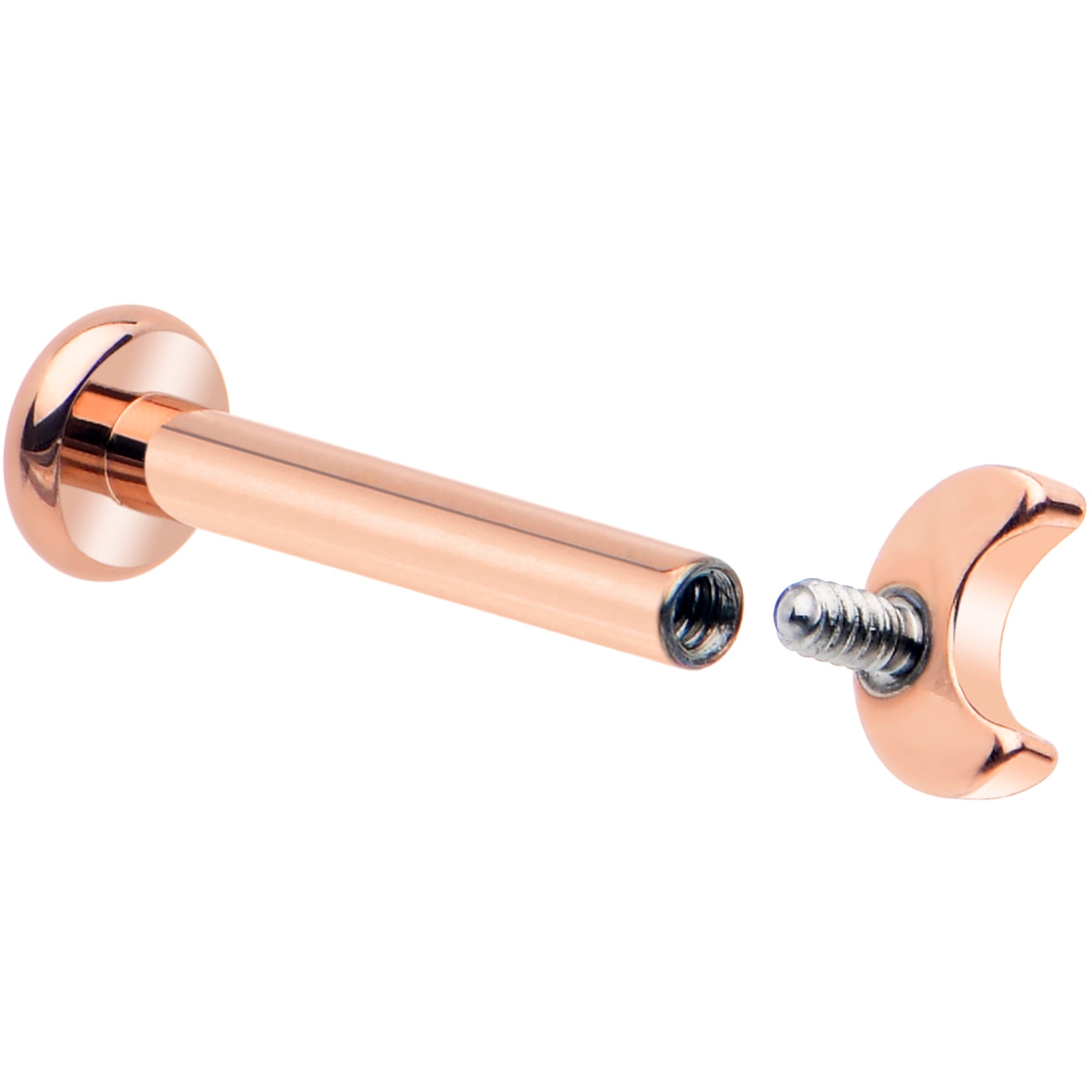 Crescent Moon Labret 16 Gauge Rose Gold Titanium Piercing
