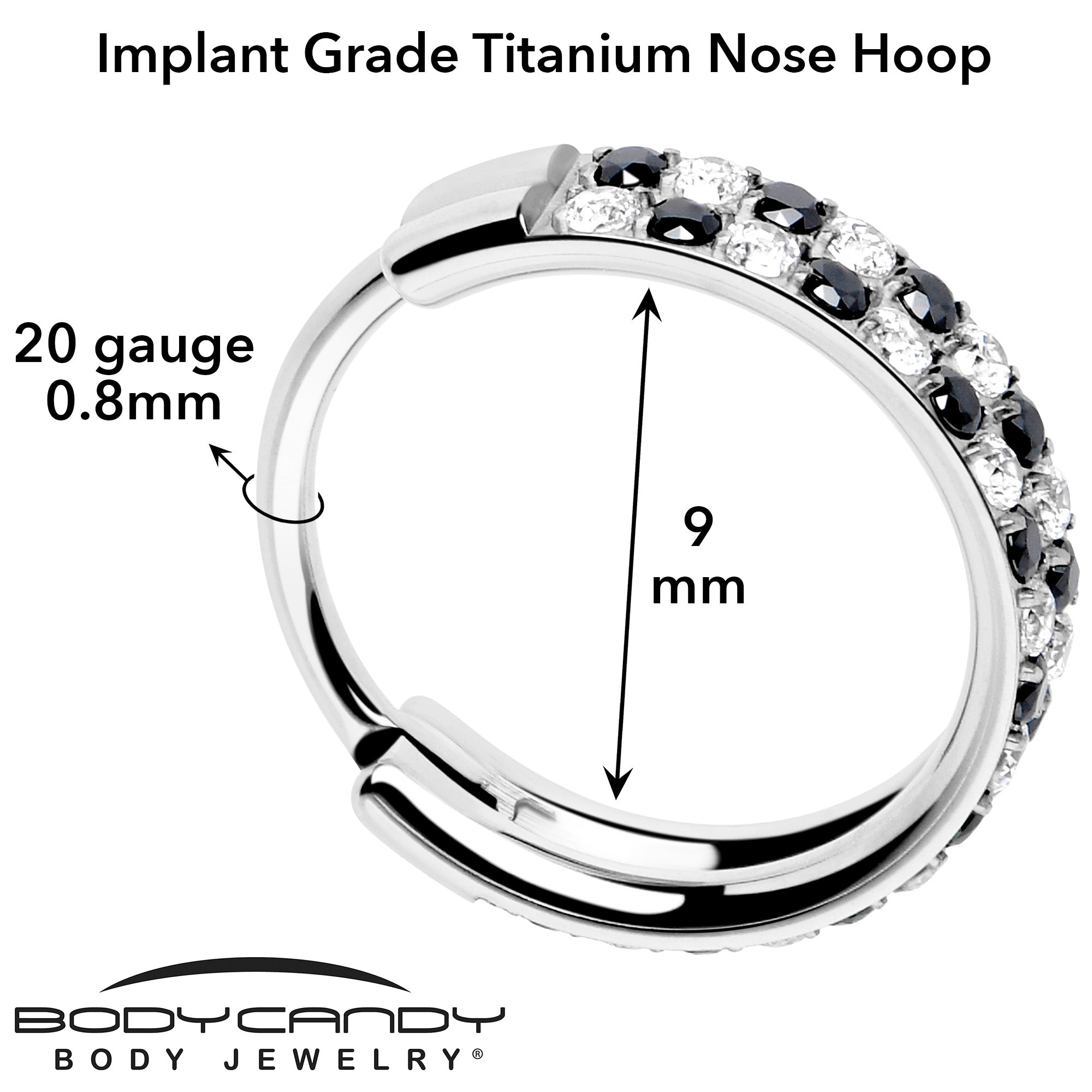 Lightweight comfortable titanium nose hoop clear black CZ