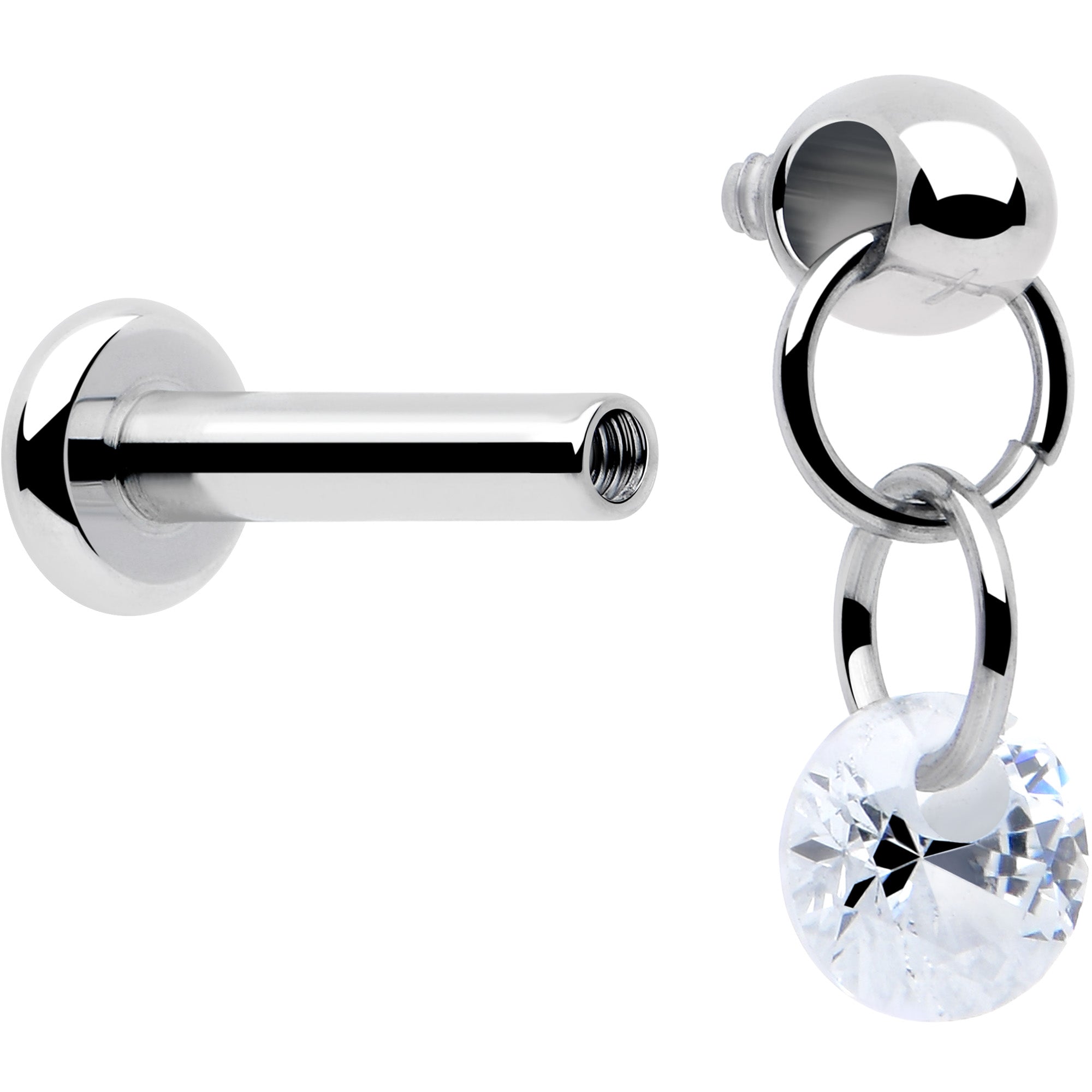 dangle labret jewelry with clear cubic zirconia