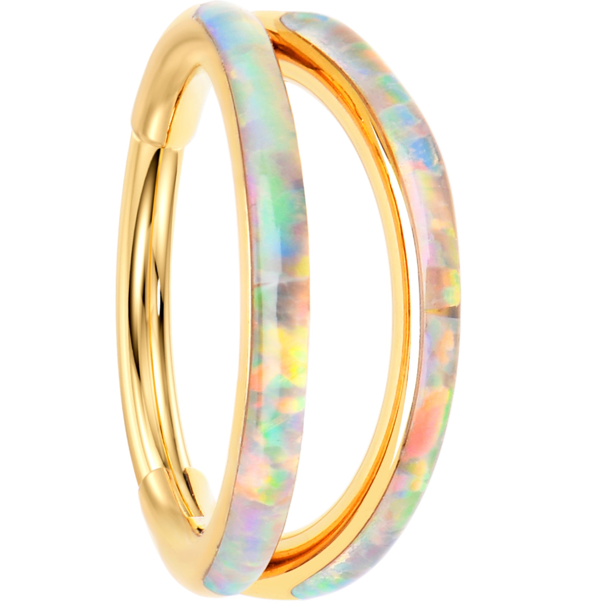 18G Synthetic Opal Implant Titanium Hinged Double Hoop Nose Ring