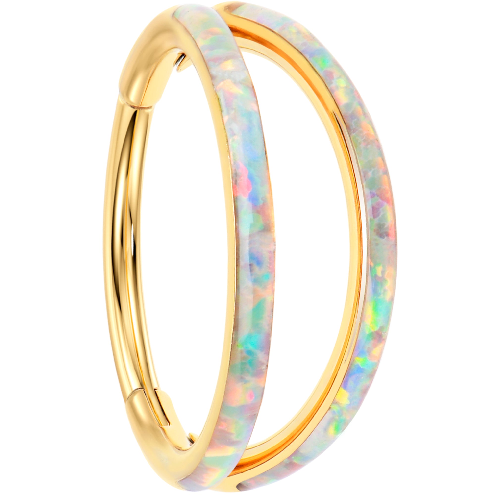 18G white synthetic opal seamless double nose hoop jewelry