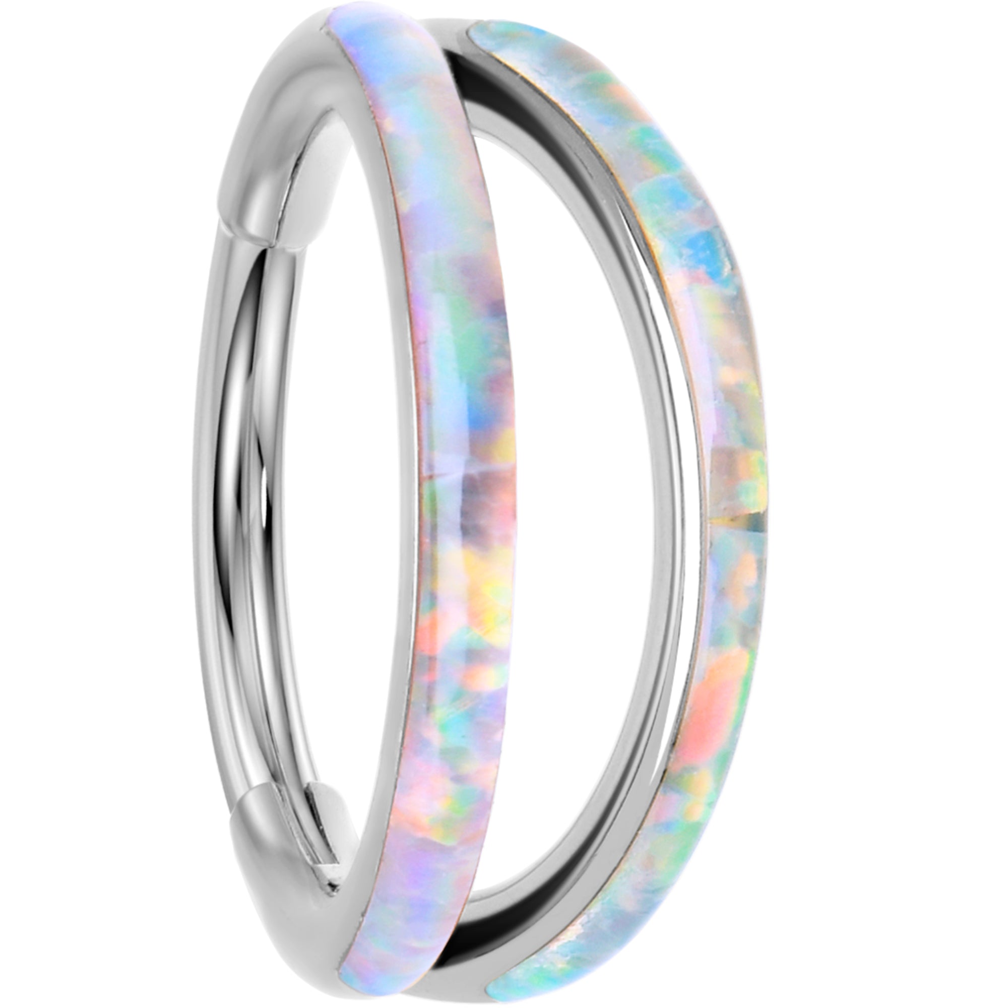 18G Synthetic Opal Implant Titanium Hinged Double Hoop Nose Ring