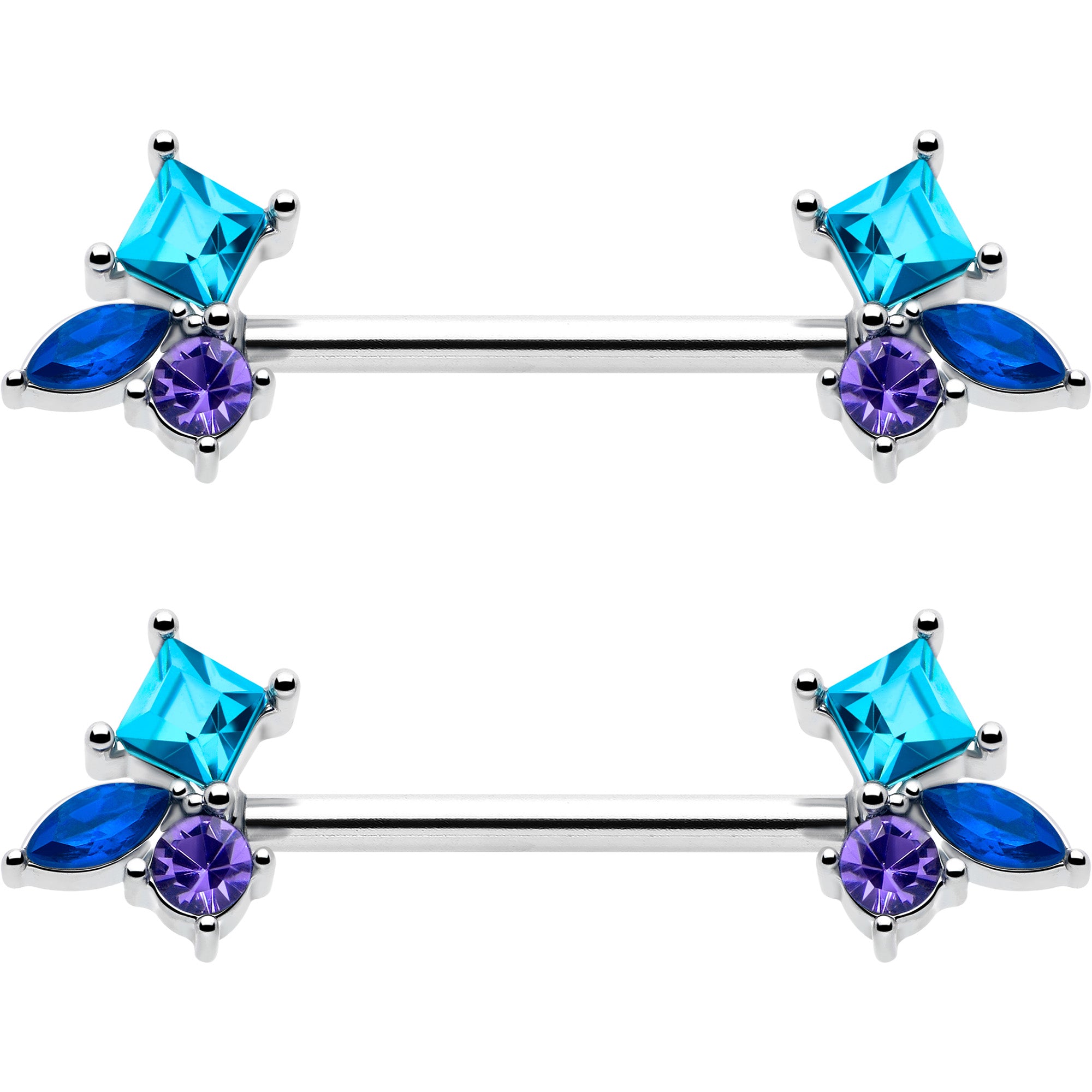 14g nipple barbell set with cz gemstones