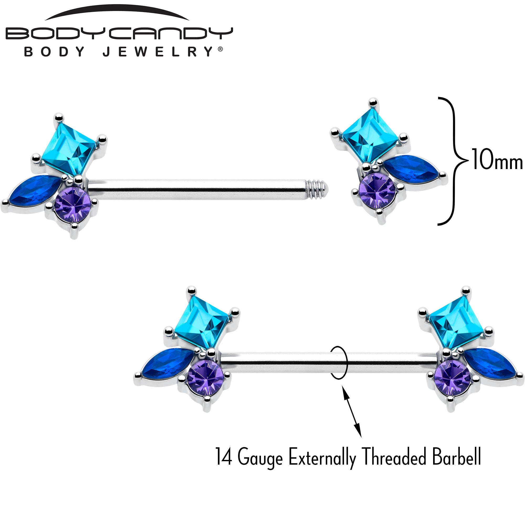 14g nipple jewelry barbell with sparkling cz stones