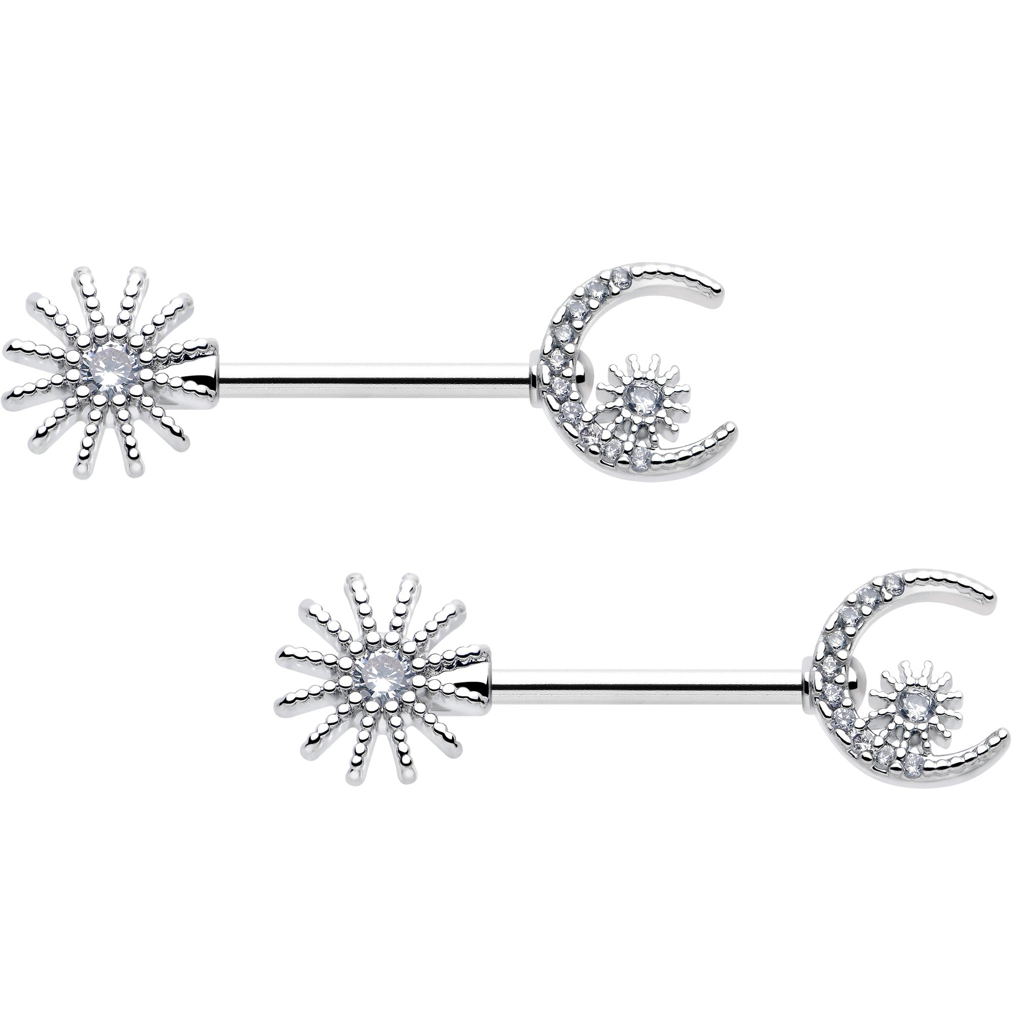 14g clear cz gem day and night barbell nipple ring set