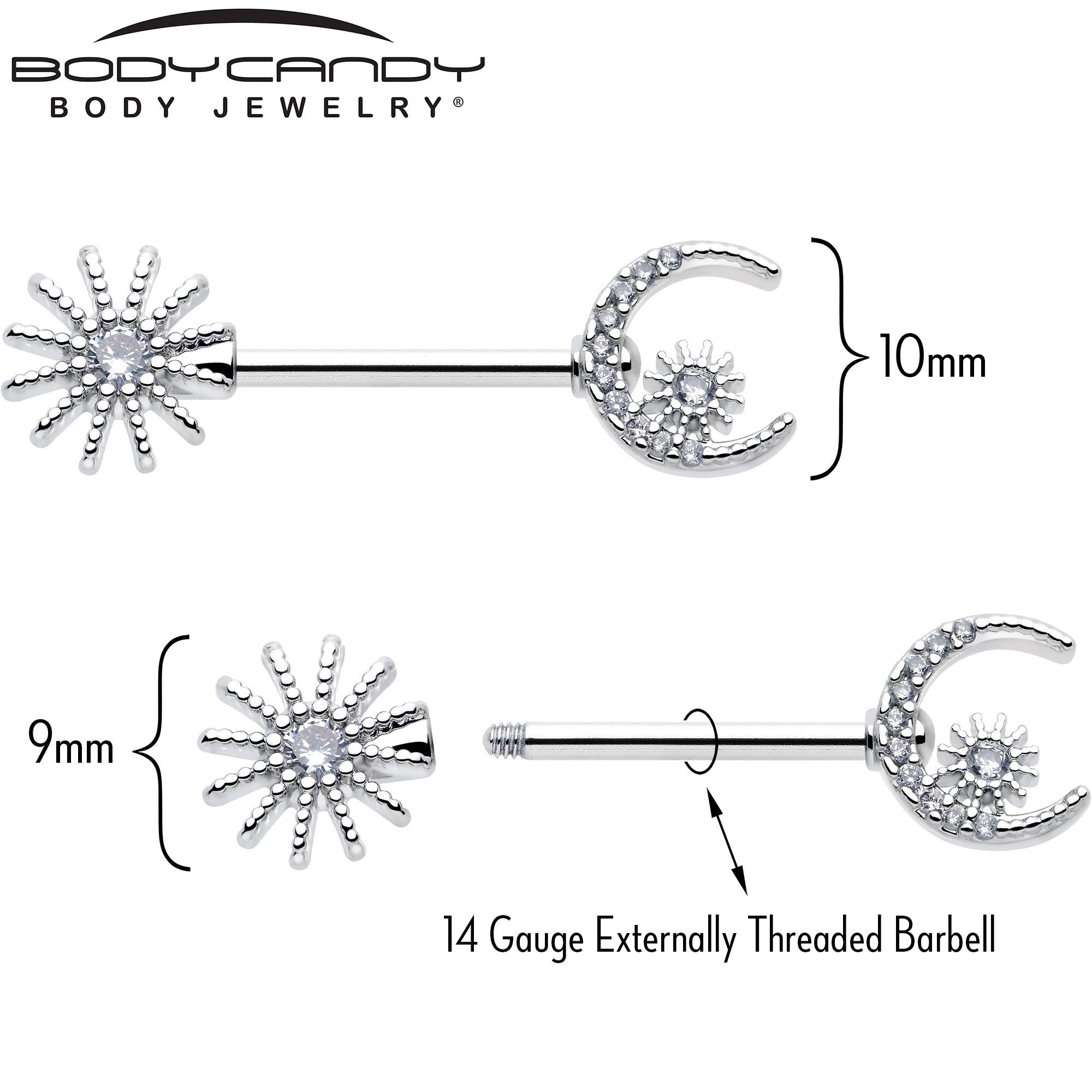 14g stainless steel nipple rings with clear cz gems