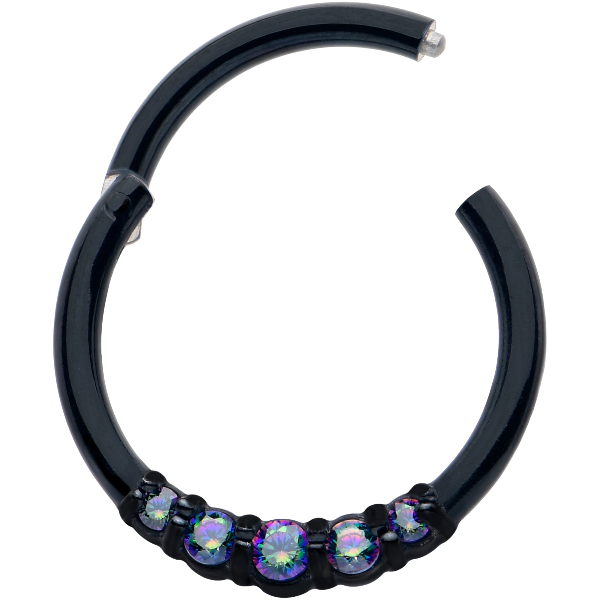 black vitrail cz hinged segment ring 16g