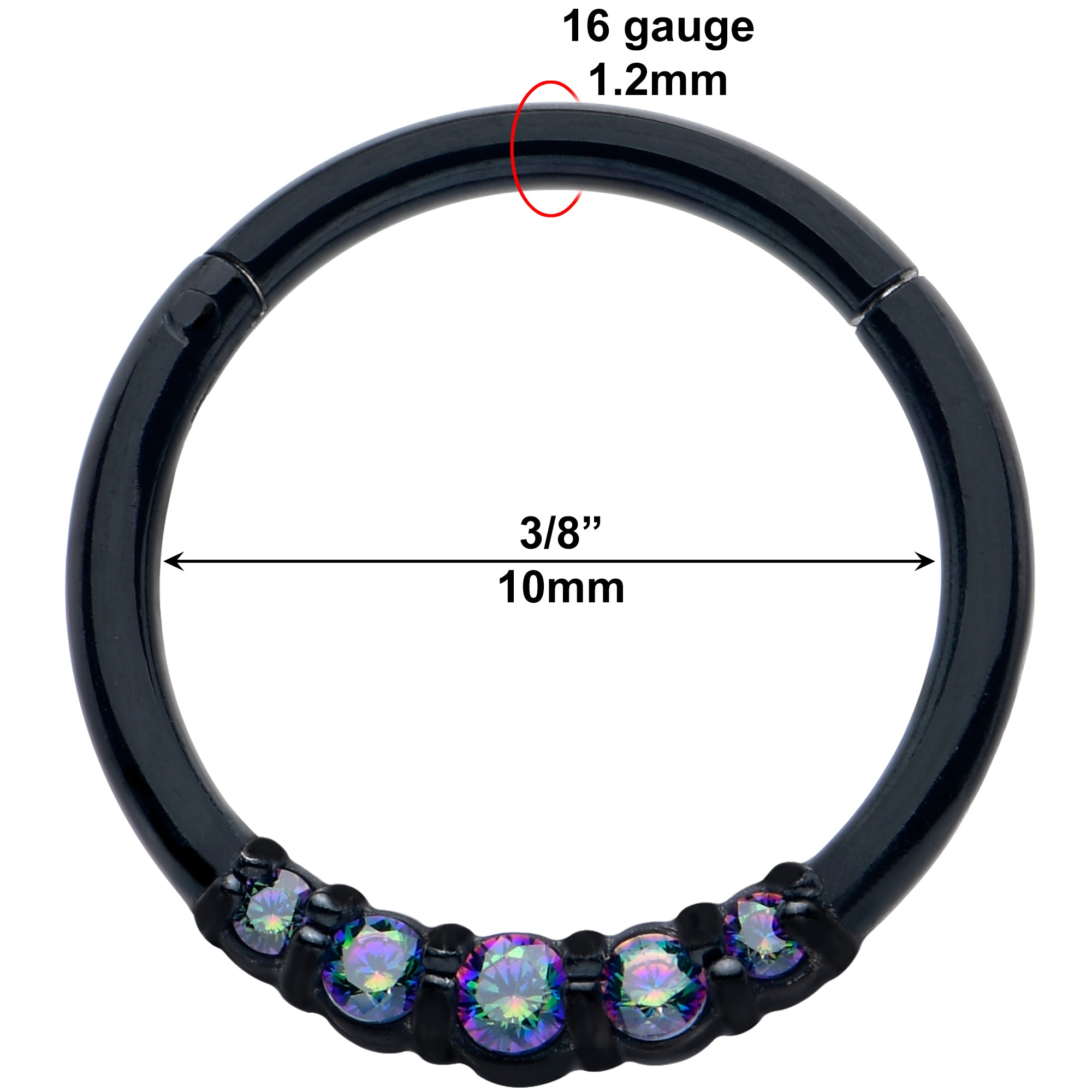 black hinged hoop with vitrail cz gems
