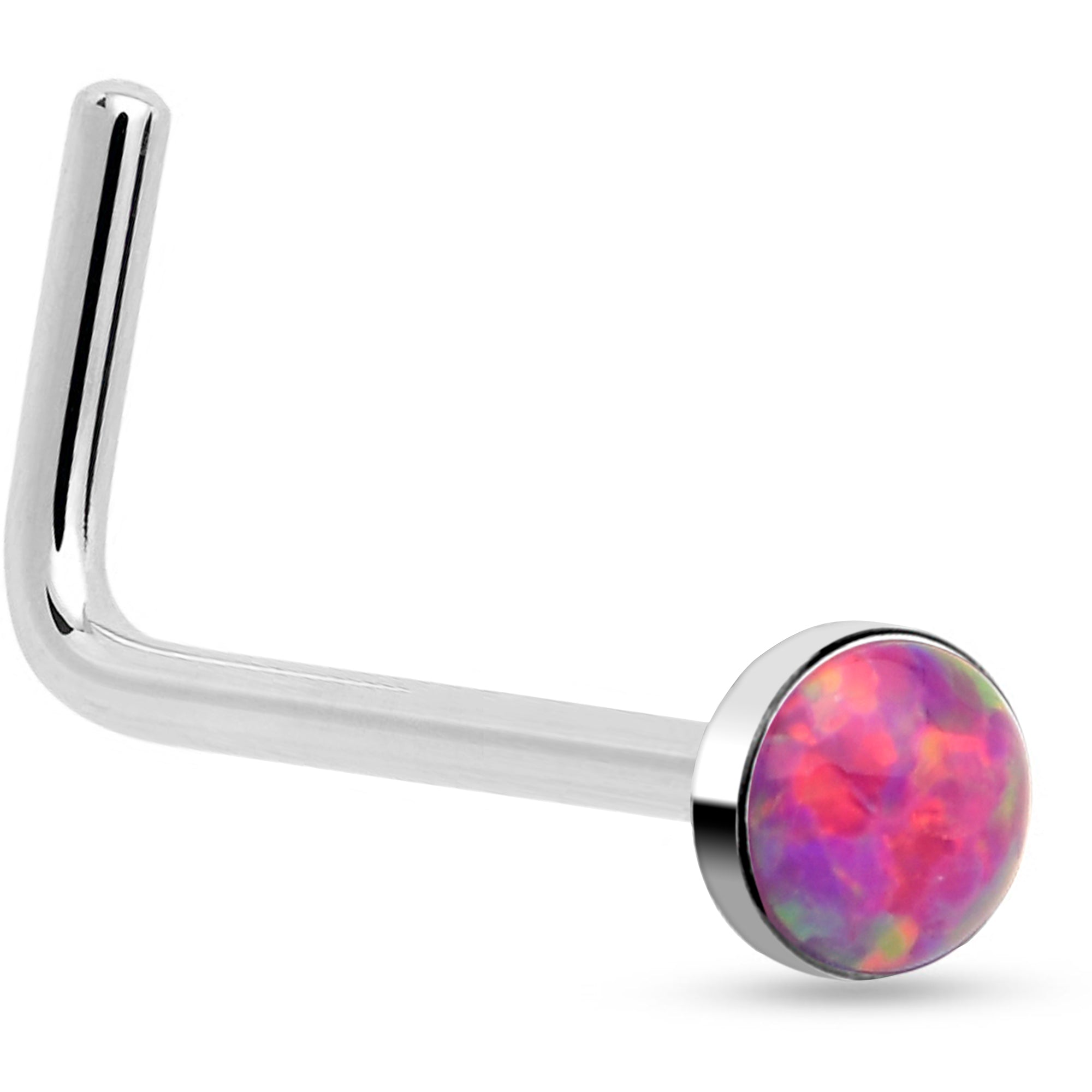 20G pink synthetic opal flat top L shape nose ring