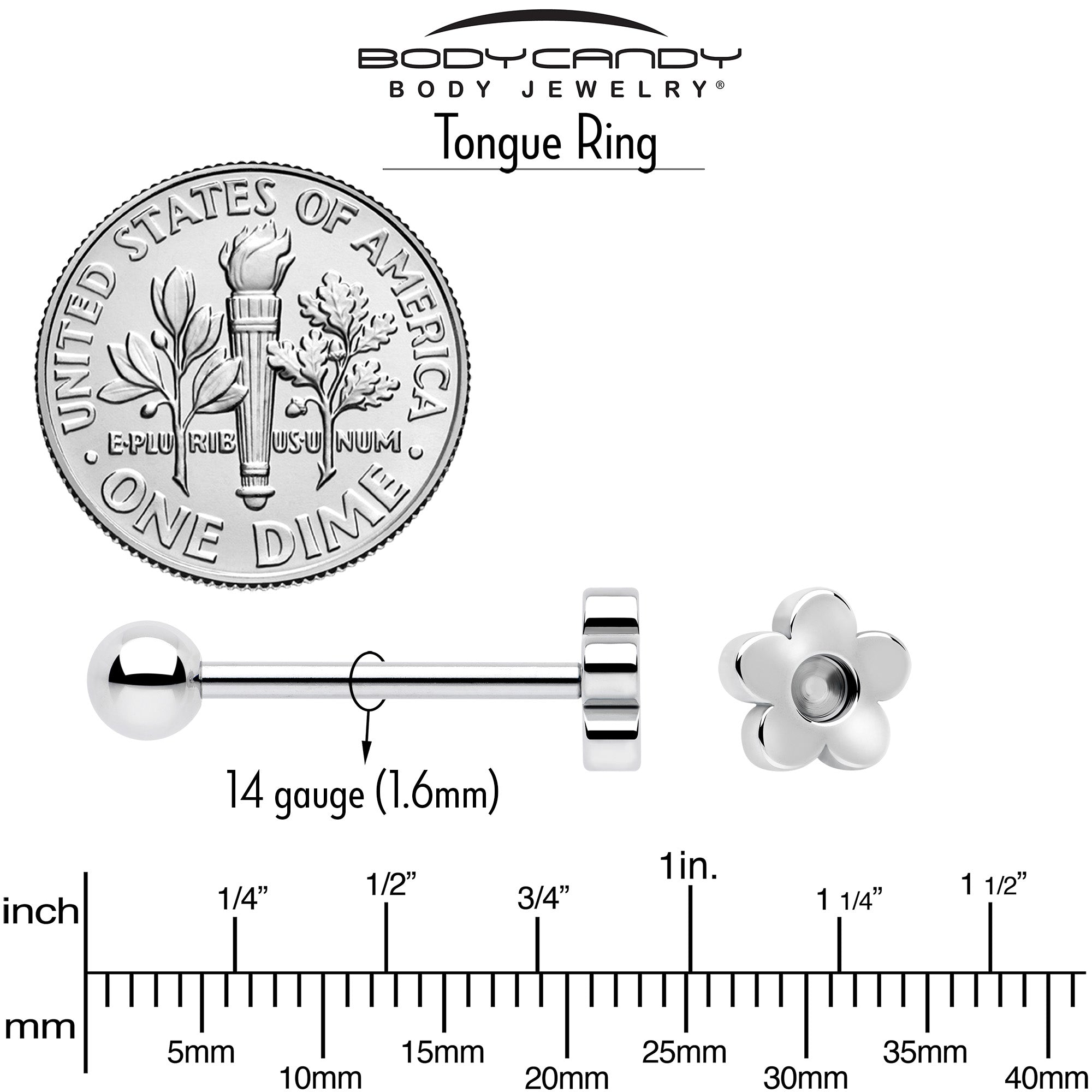 stainless steel flower barbell tongue jewelry