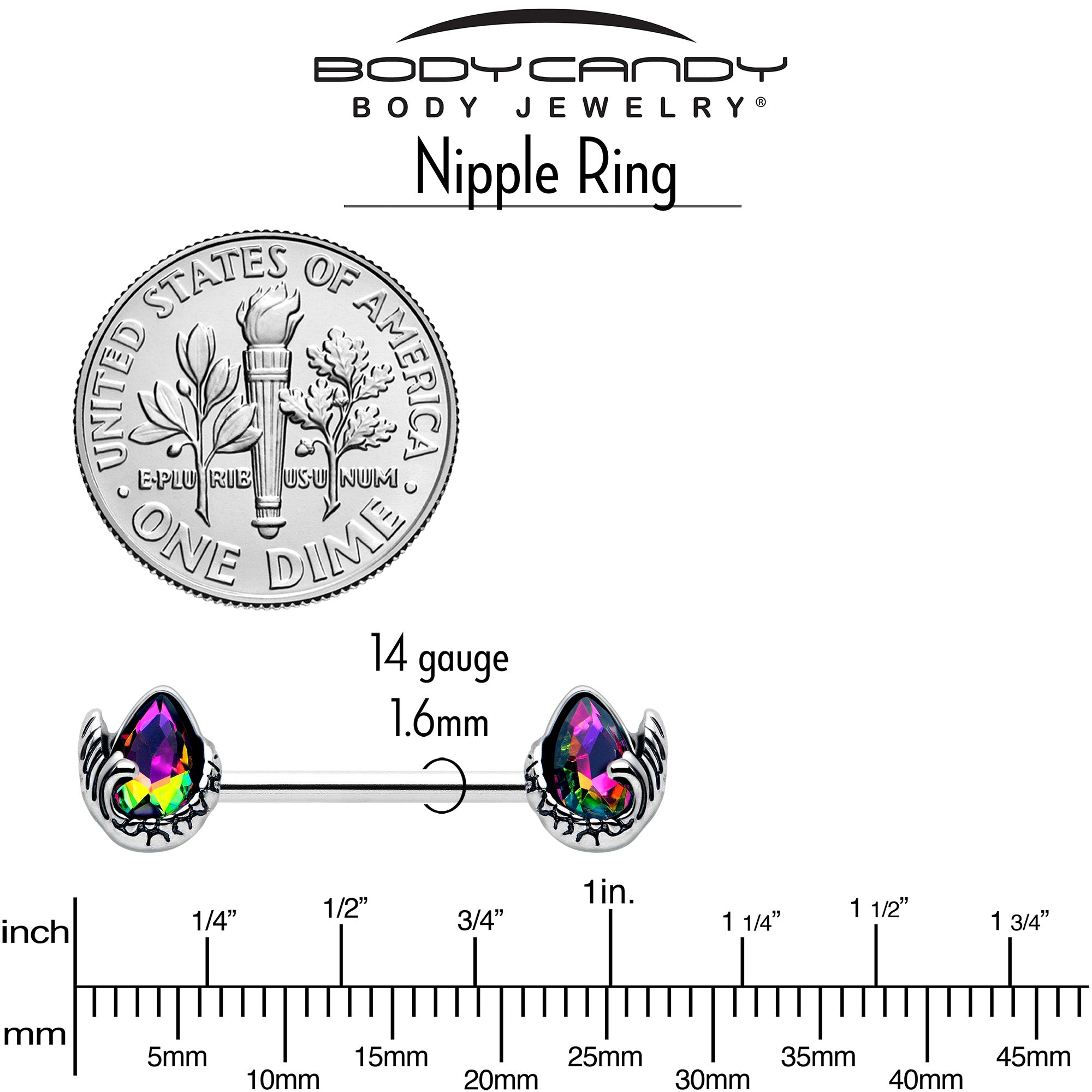 14G 5/8 Vitrail Gem Mermaid Tail Wrap Barbell Nipple Ring Set