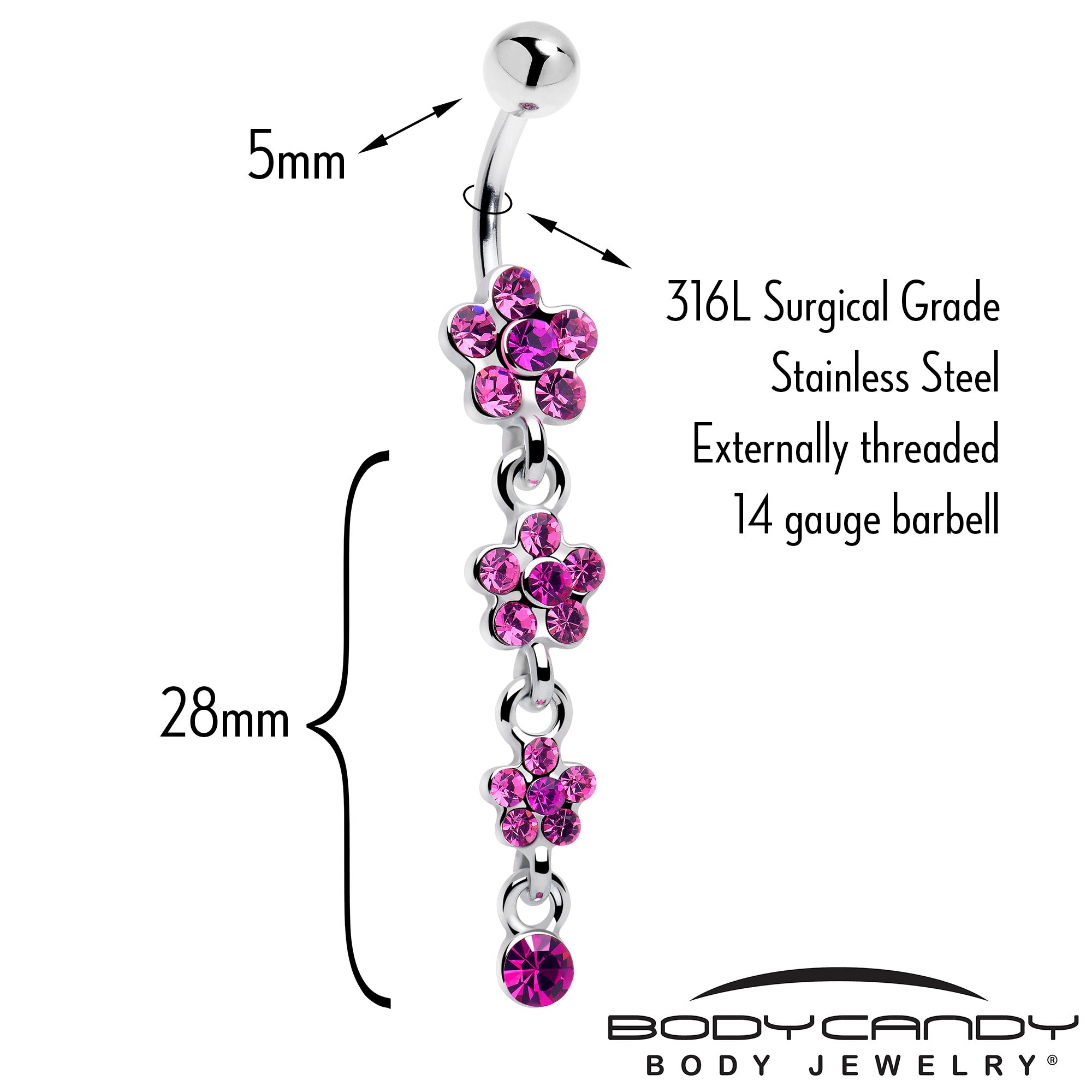 Floral chain navel ring with purple crystal accents