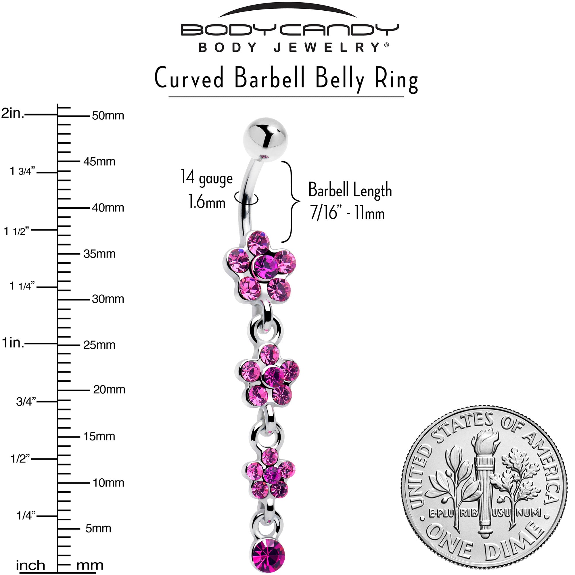 Purple flower belly button ring with dangling charm