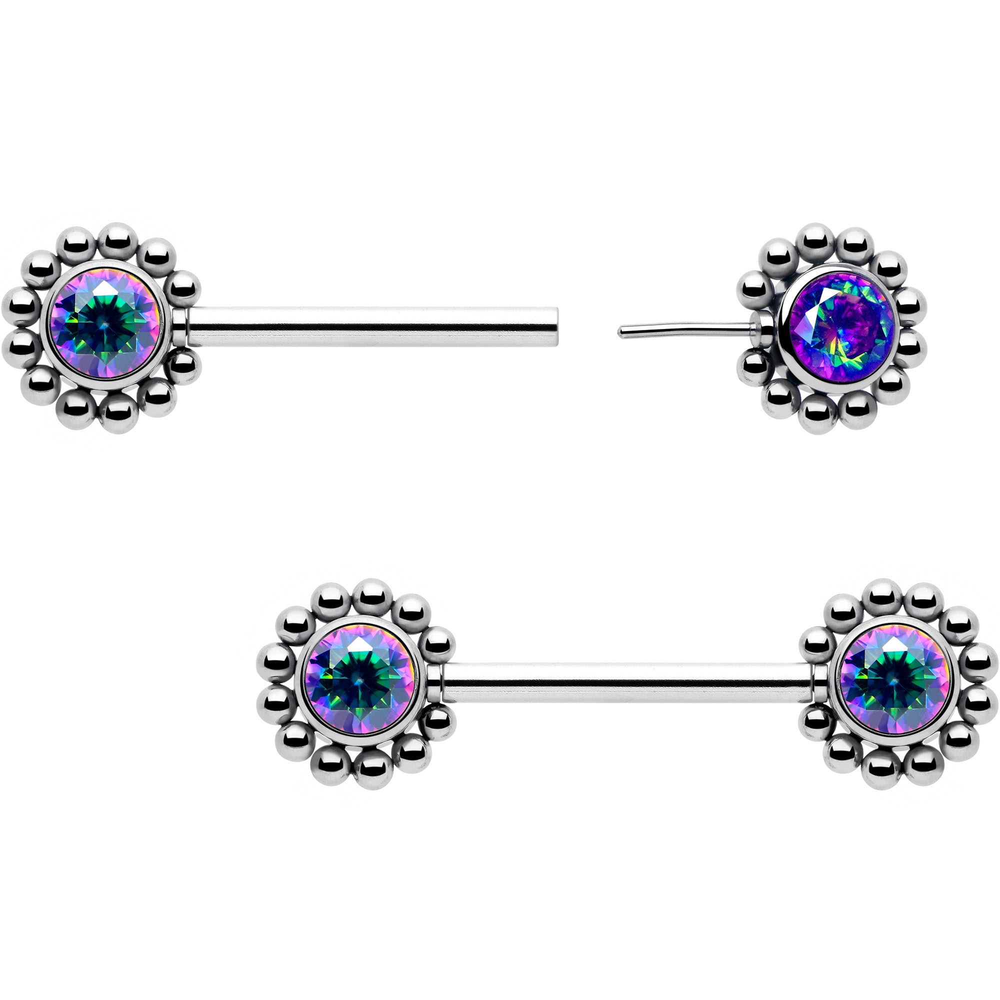 vitrail cz beaded edge nipple piercing jewelry