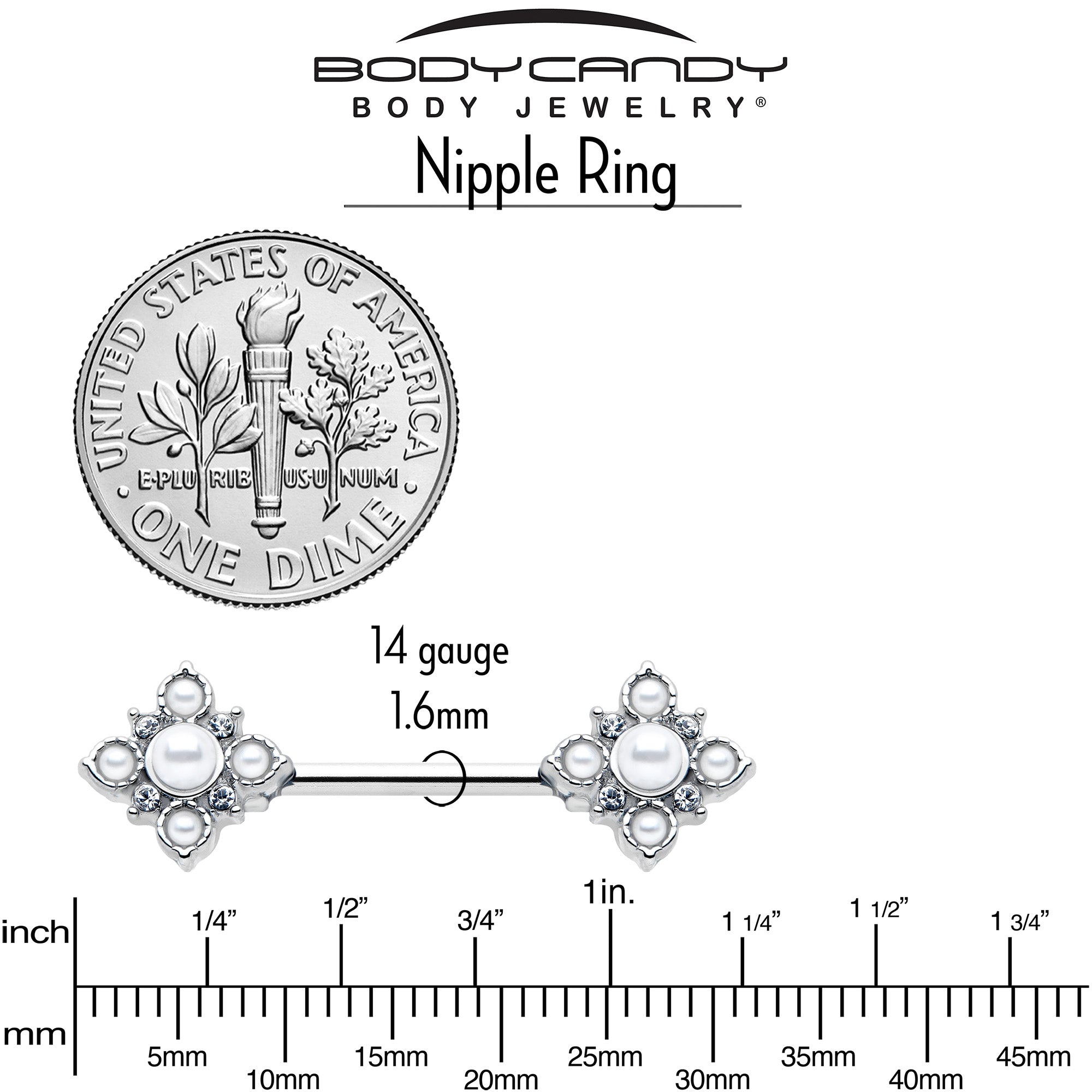 14g flower barbell nipple ring surgical steel