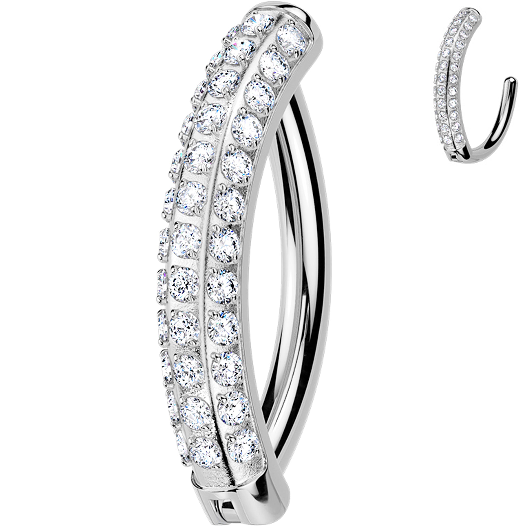 Clear CZ Gold Tone Titanium Triple Pave Hinged Hoop Belly Ring