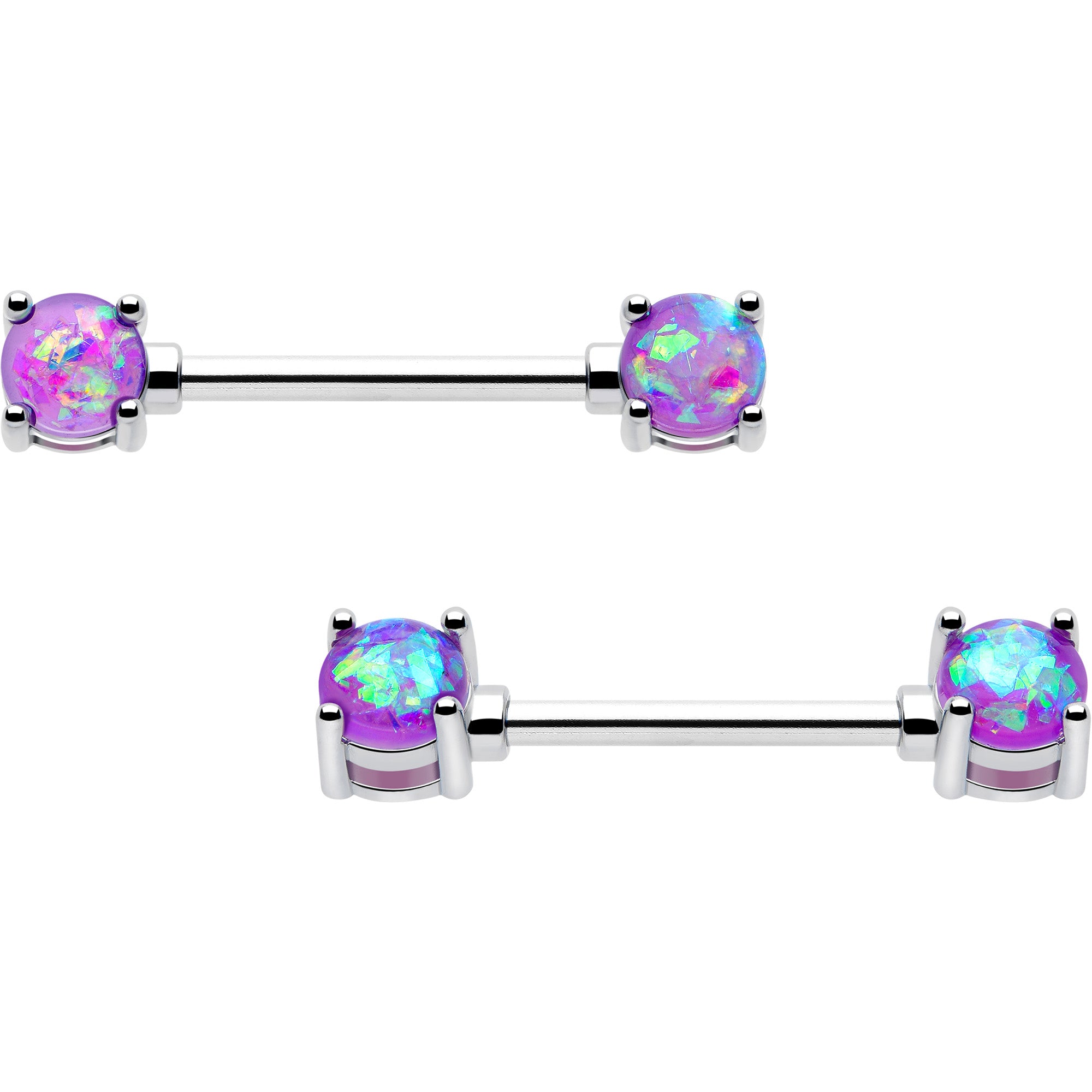14 gauge purple faux opal nipple rings set