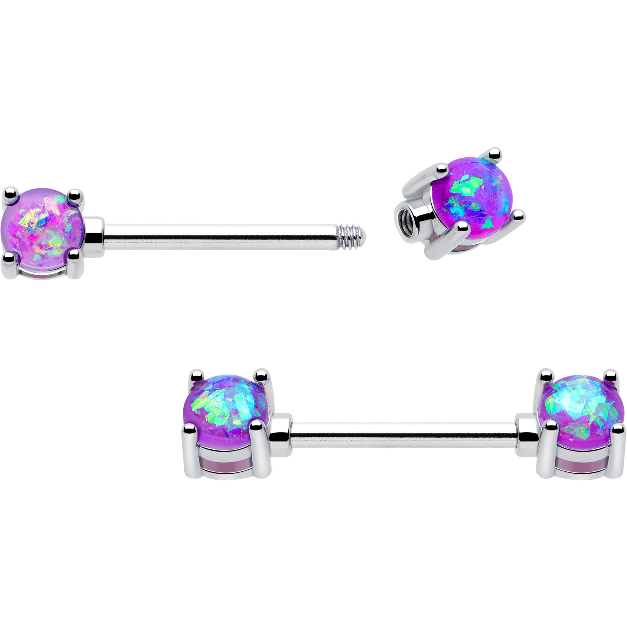 Purple opal externally threaded barbell nipple jewelry