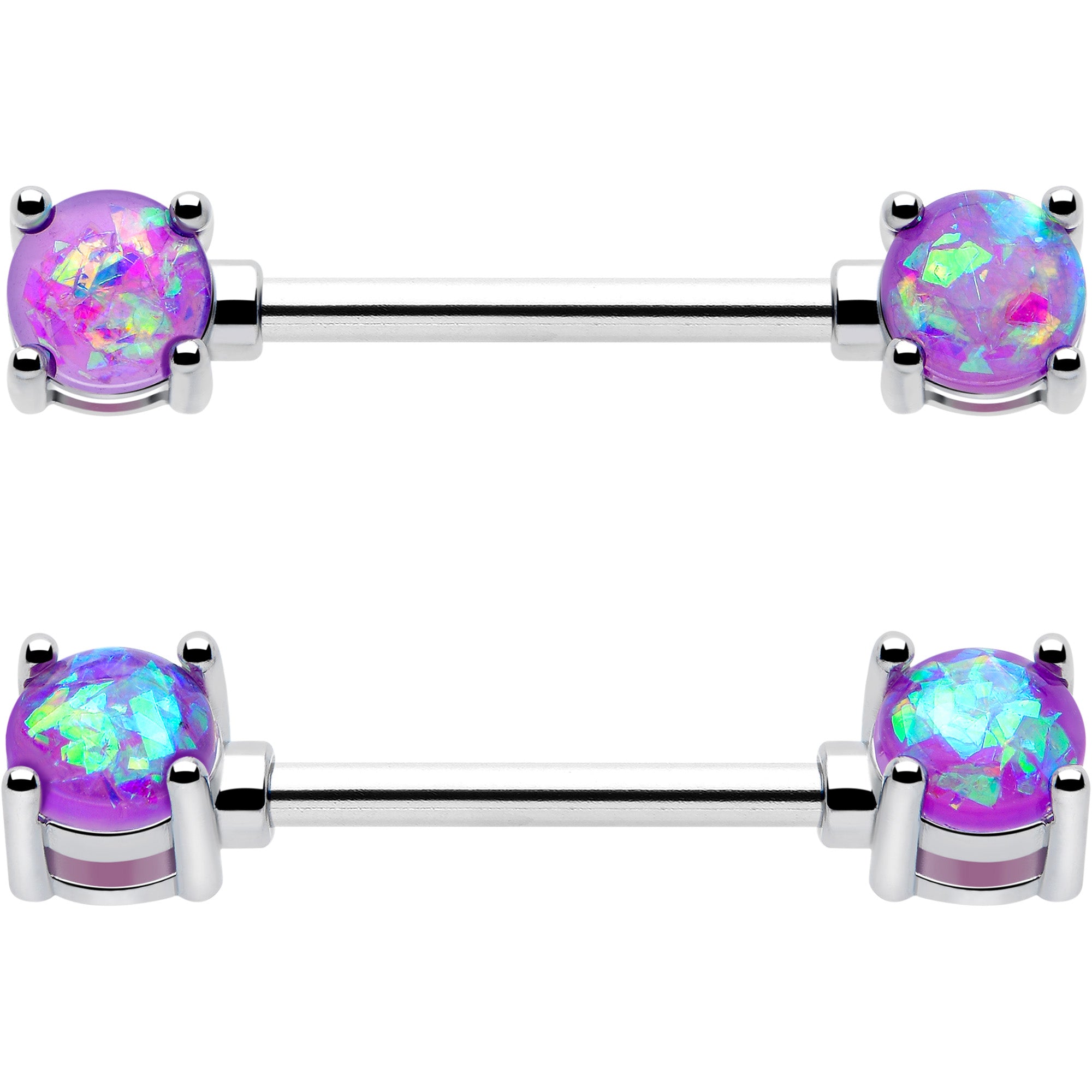 Externally threaded nipple barbell purple faux opal