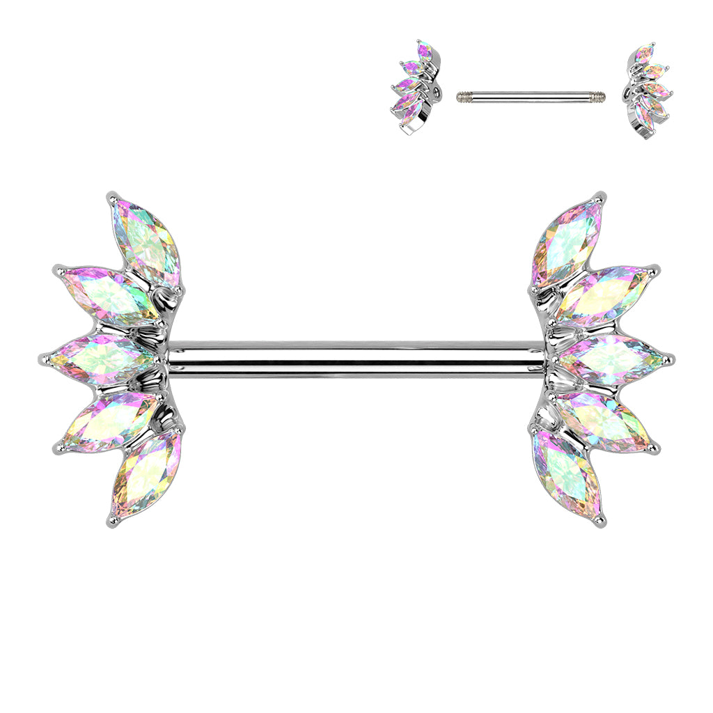 14g aurora gem fan nipple ring barbell set
