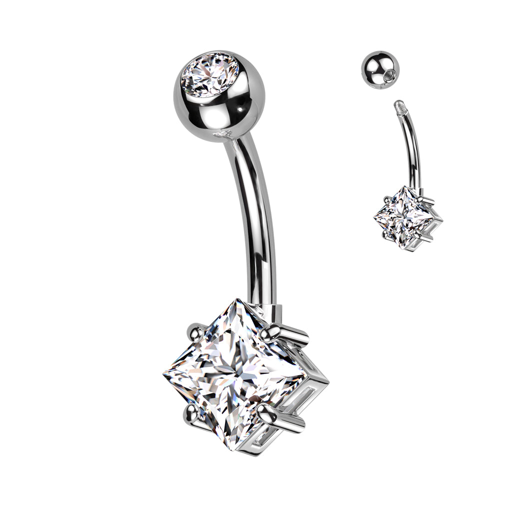 CZ Gem Implant Titanium Threadless Push In Simple Beauty Belly Ring