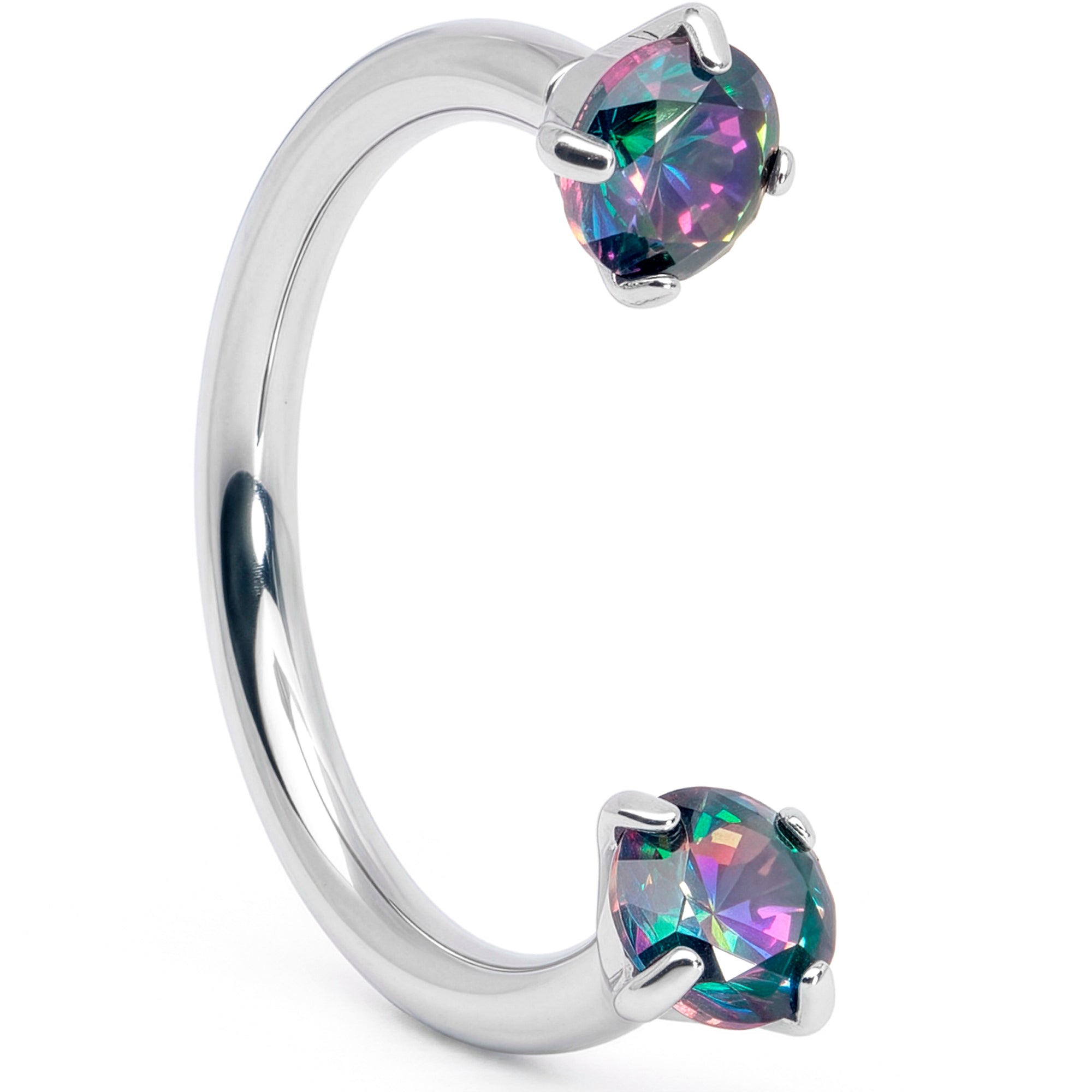 18G Double Gem Titanium Horseshoe Nose Ring - Internally Threaded Solid Titanium CZ Horseshoe Nose Hoop