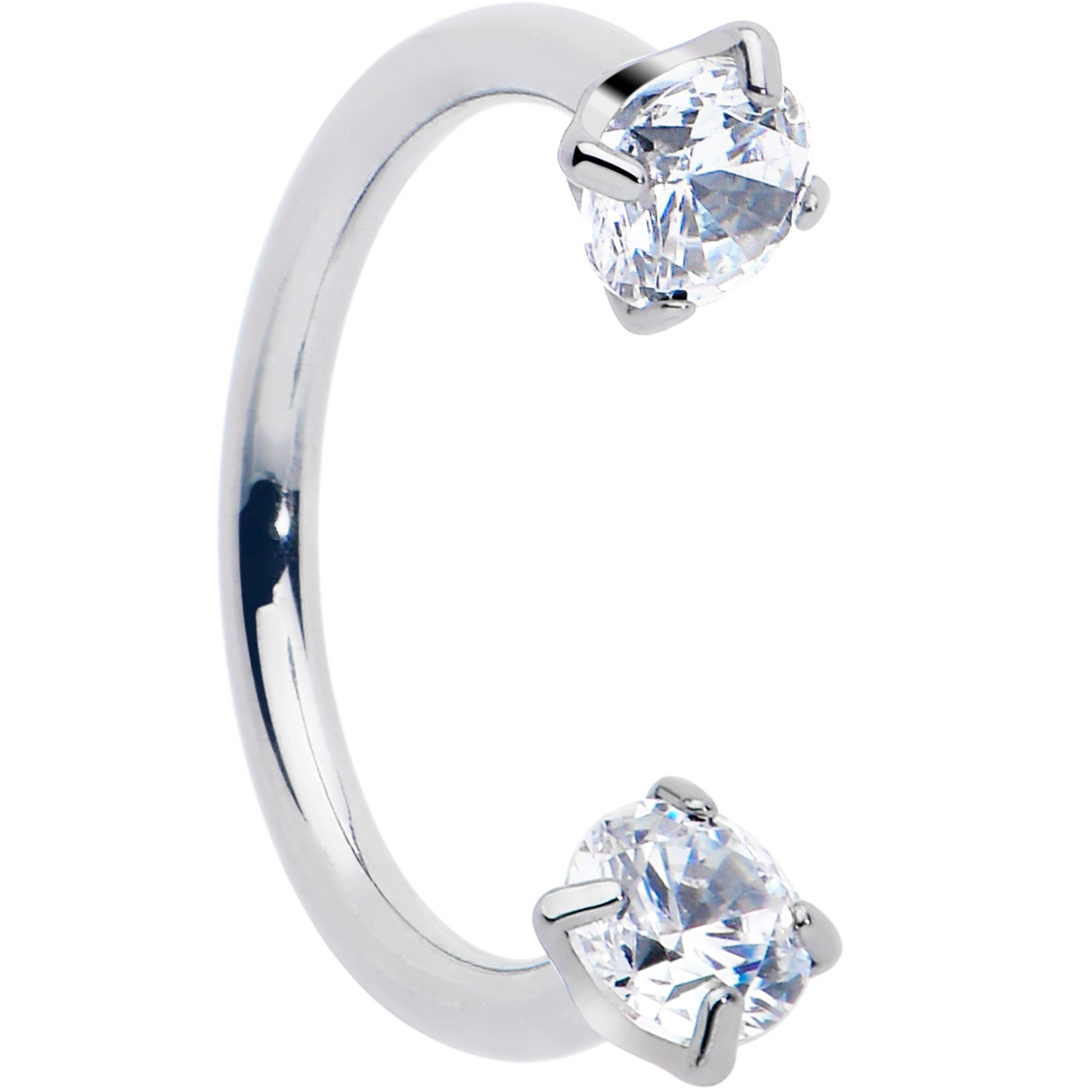 18G Double Gem Titanium Horseshoe Nose Ring - Internally Threaded Solid Titanium CZ Horseshoe Nose Hoop