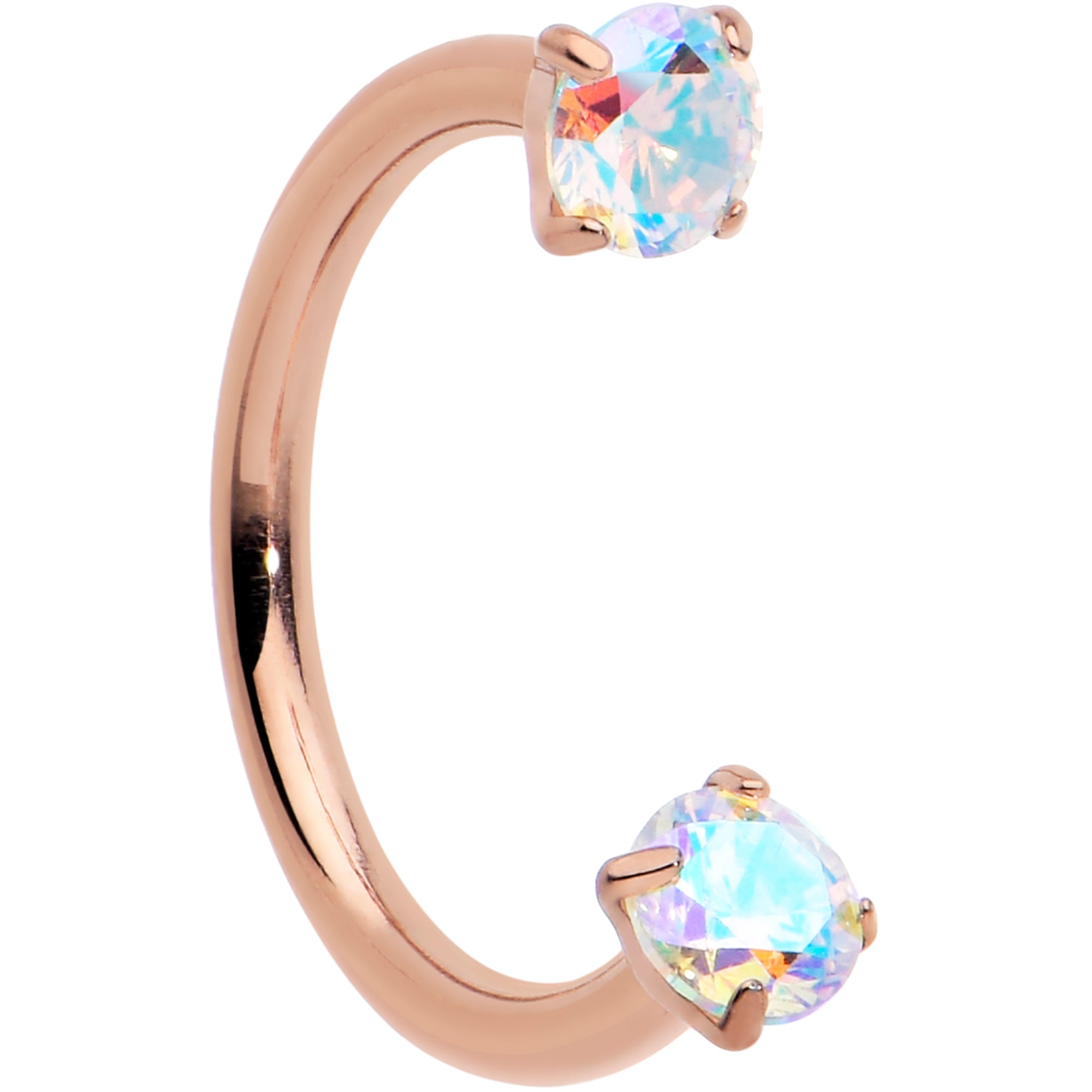 18G Double Gem Titanium Horseshoe Nose Ring - Internally Threaded Solid Titanium CZ Horseshoe Nose Hoop